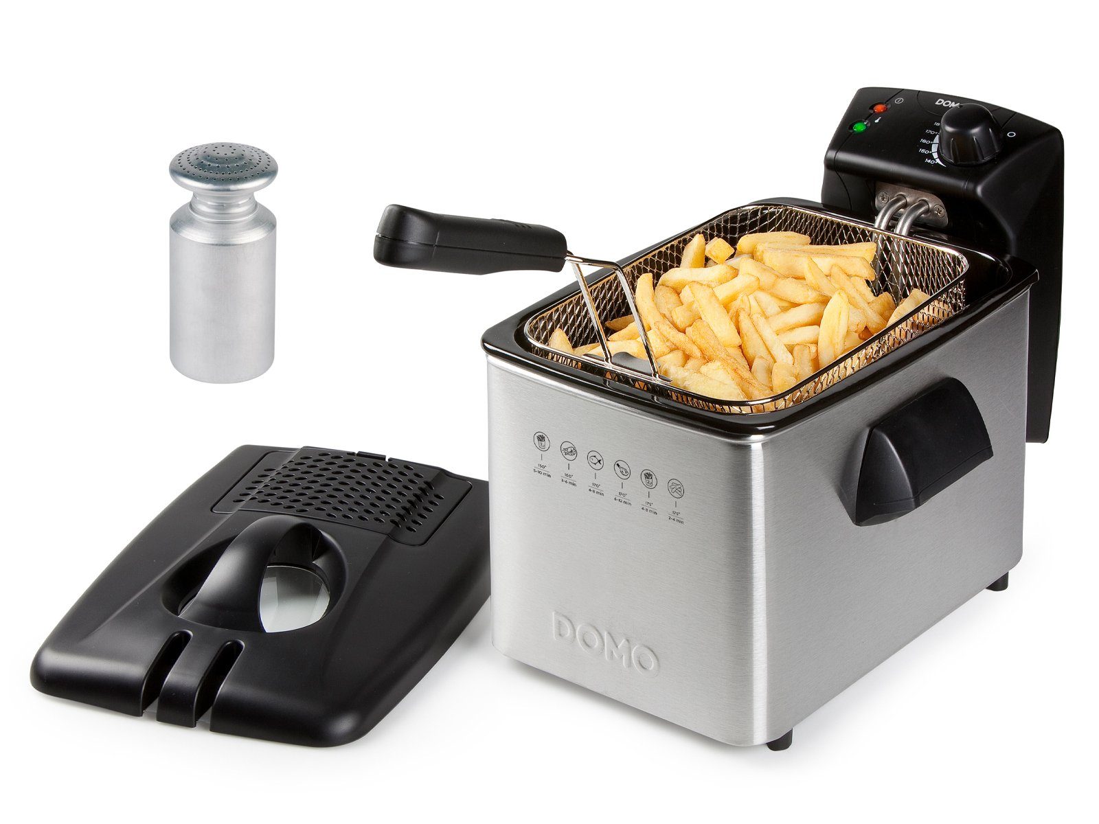 Domo Kaltzonenfritteuse, 3000 W, 4Ltr. XL Frittöse Pommes & Schnitzel mit Fett frittieren & Salzstreuer