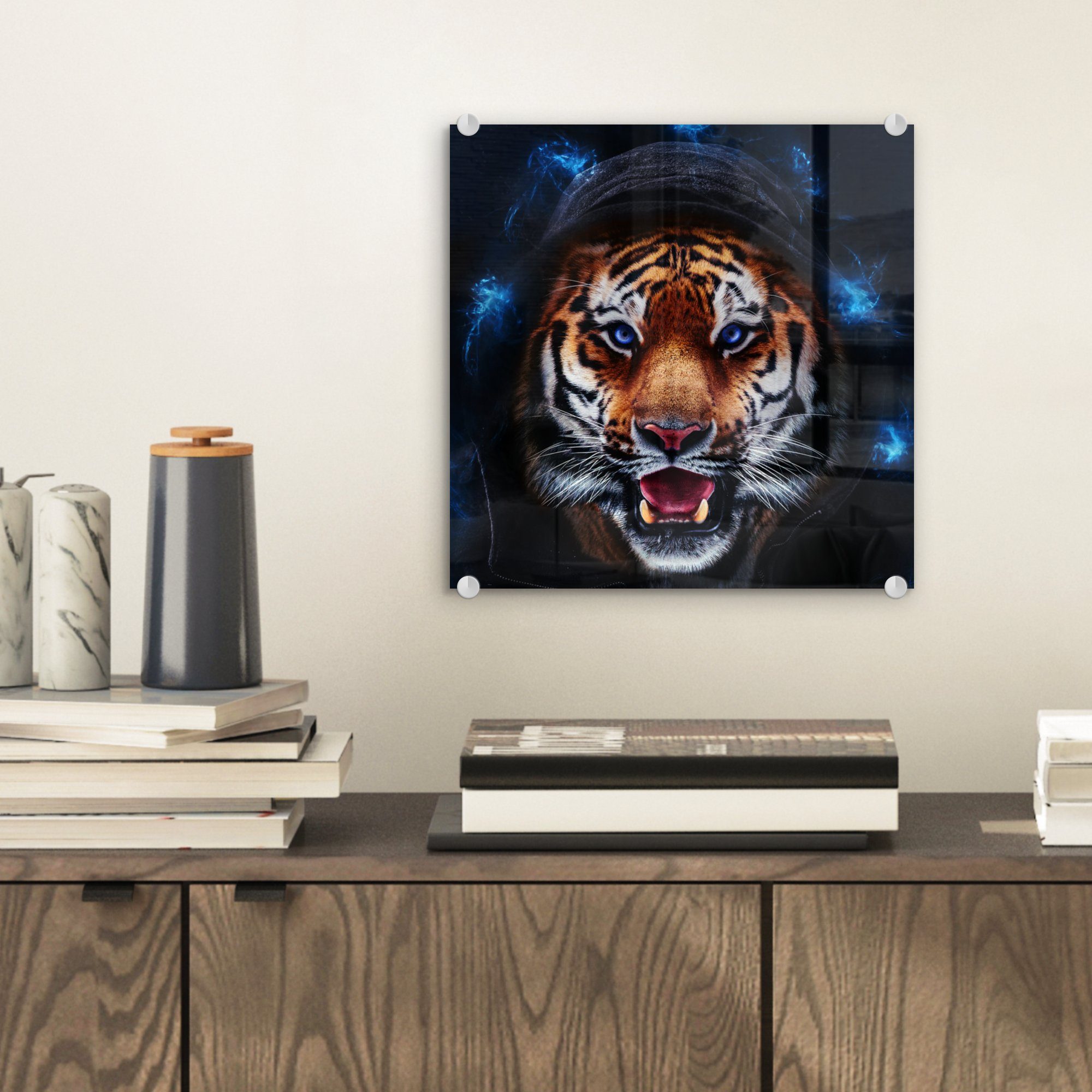 MuchoWow Acrylglasbild Tiger - Wandbild St), Wanddekoration - Glas Glas - auf auf Bilder - (1 - Glasbilder Foto Kleidung Licht