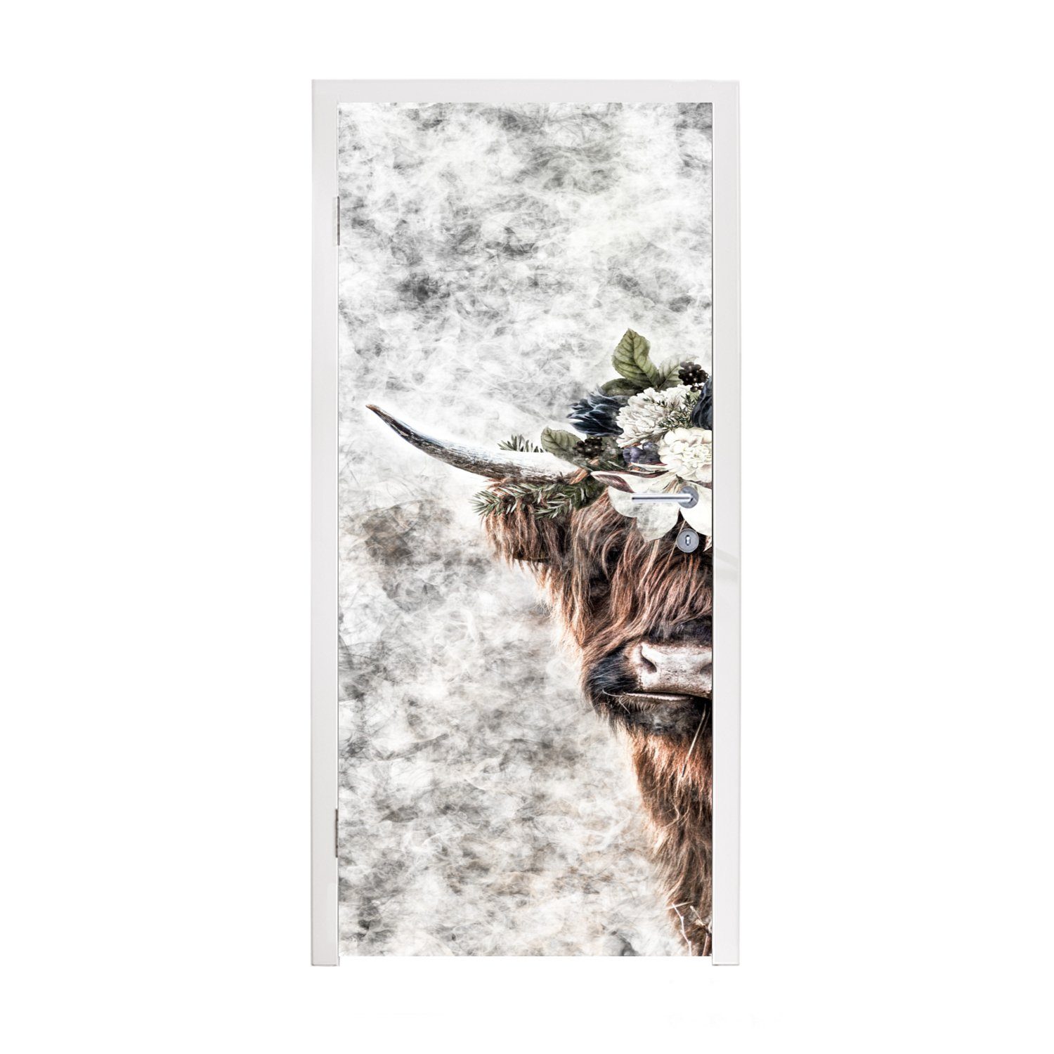 MuchoWow Türtapete Schottischer Highlander - Bouquet - Rauchen, Matt, bedruckt, (1 St), Fototapete für Tür, Türaufkleber, 75x205 cm