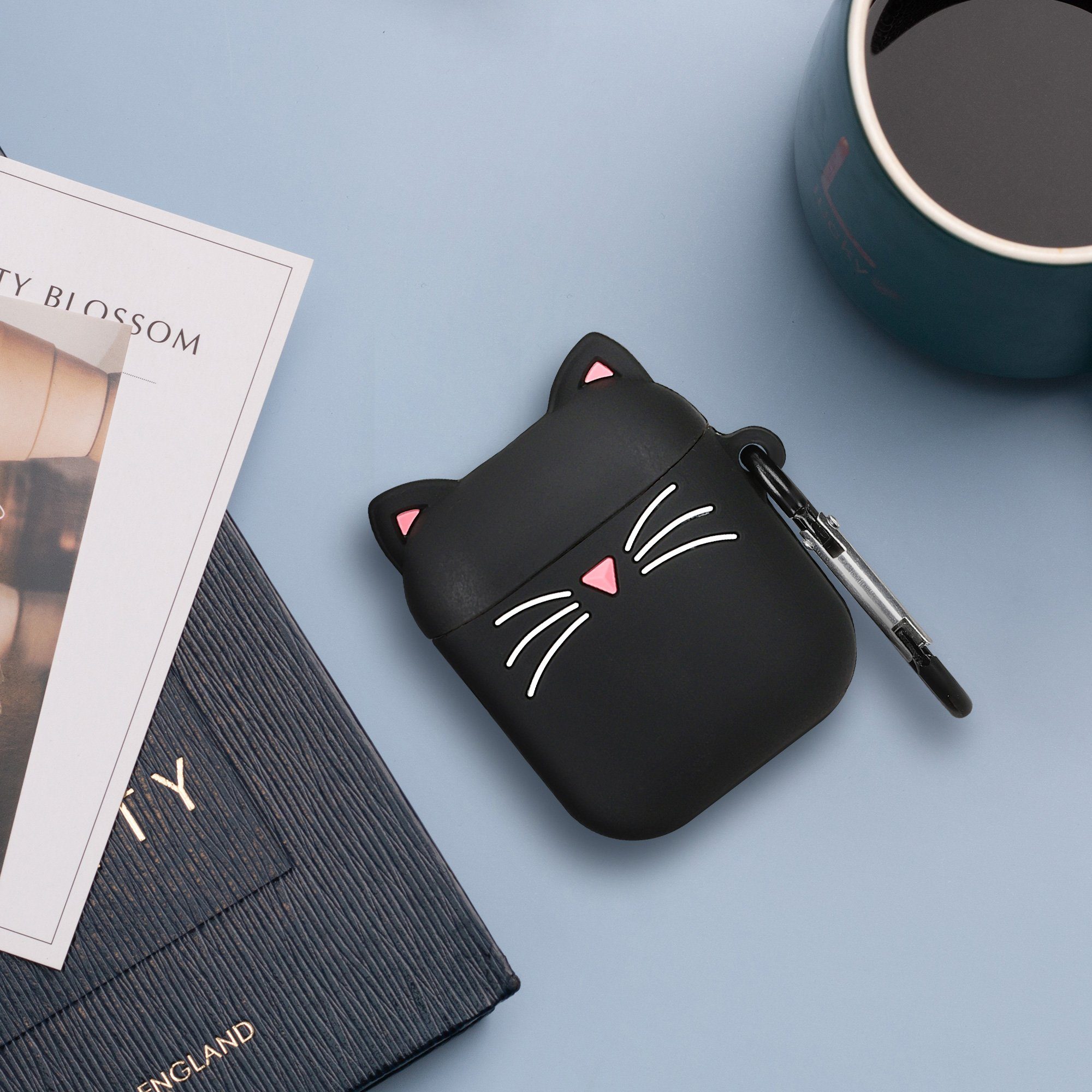 kwmobile Kopfhörer-Schutzhülle Design Schutzhülle für Apple Airpods 1 & 2 Hülle, TPU Silikon Case für Kopfhörer Ladecase stoßfestes Cover mit Karabiner