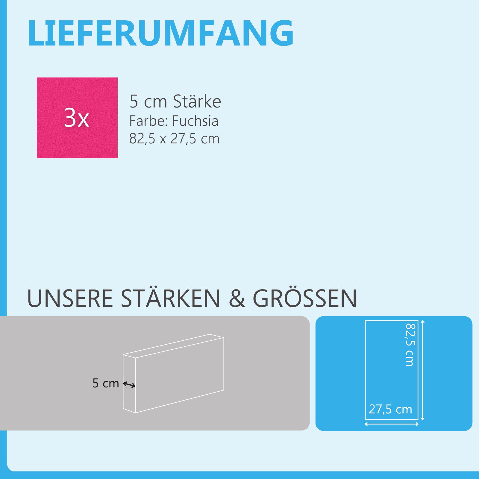 platino24 Akustikplatte 3 Rechtecke aus Basotect ® G+ mit Akustikfilz, je 825x275x50mm
