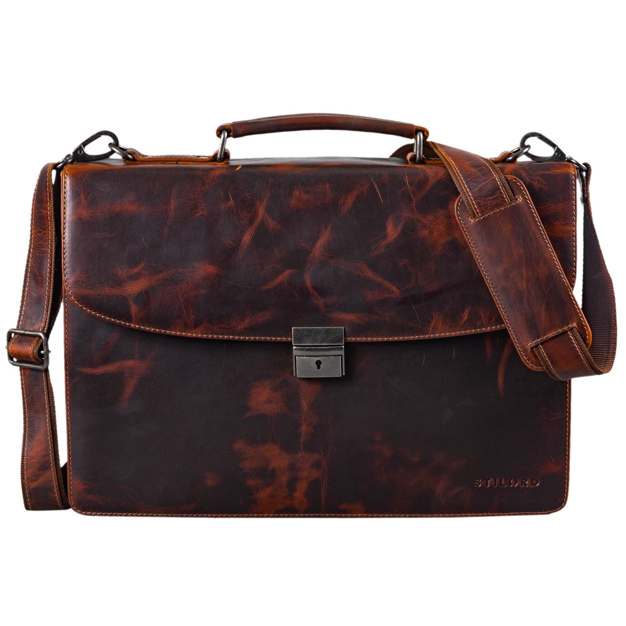 STILORD Laptoptasche "Jonathan" Elegante Echtleder Aktentasche mit Schloss