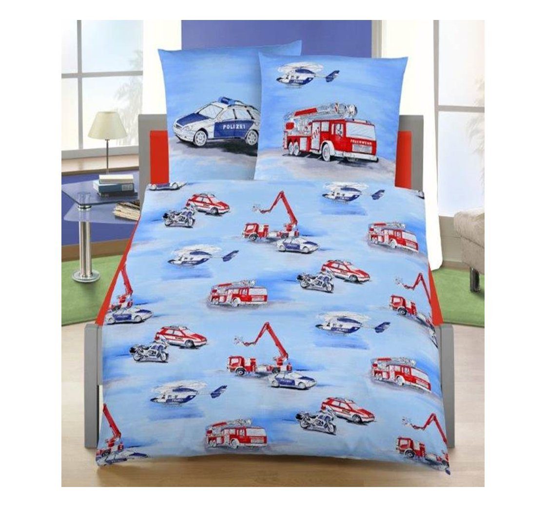MTOnlinehandel Kinderbettwäsche Polizei & Feuerwehr 135x200 + 80x80 cm, 100 günstig online kaufen