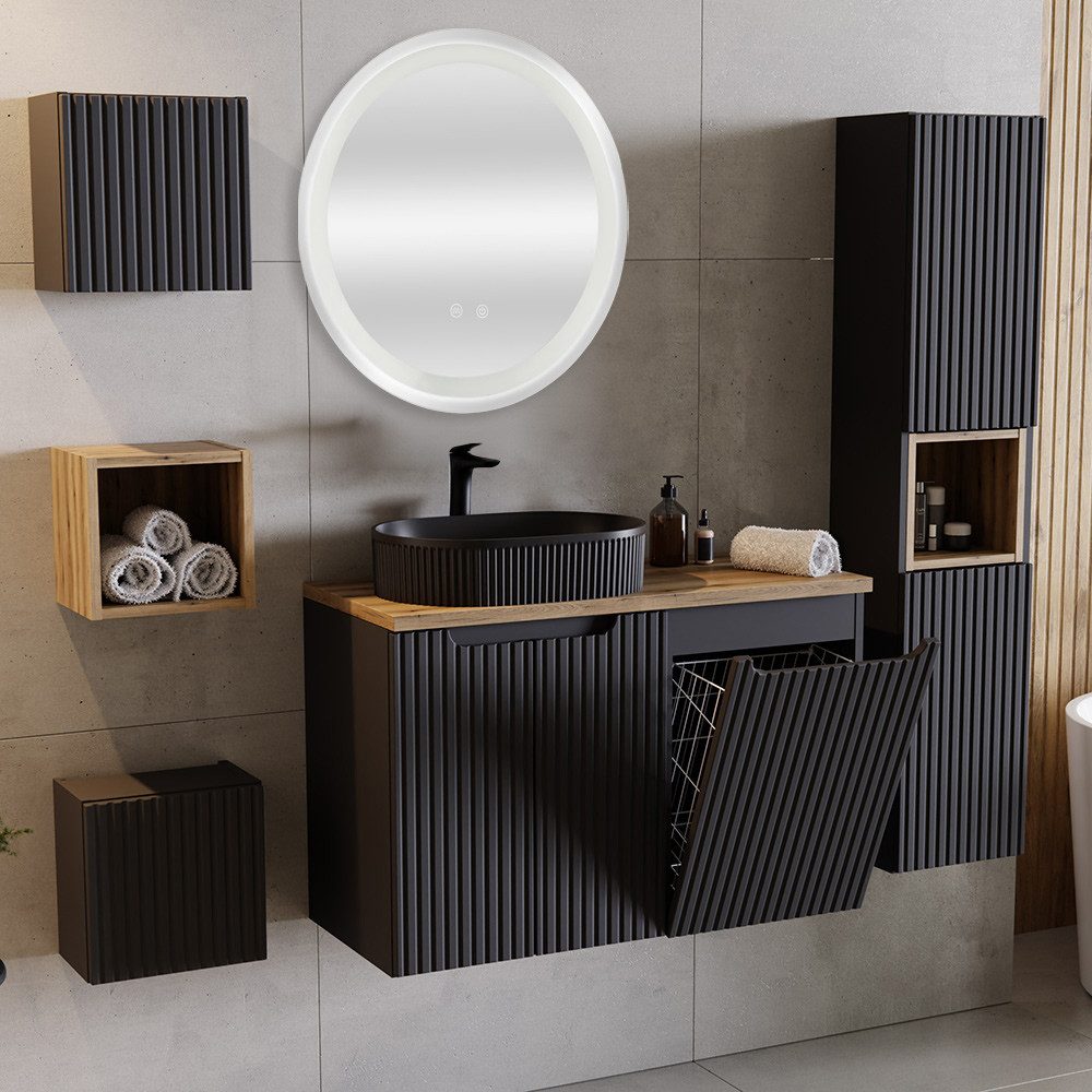 Lomadox Badmöbel-Set NEWPORT-56-BLACK, (Spar-Set, 6-St., Badschränke Badreg günstig online kaufen