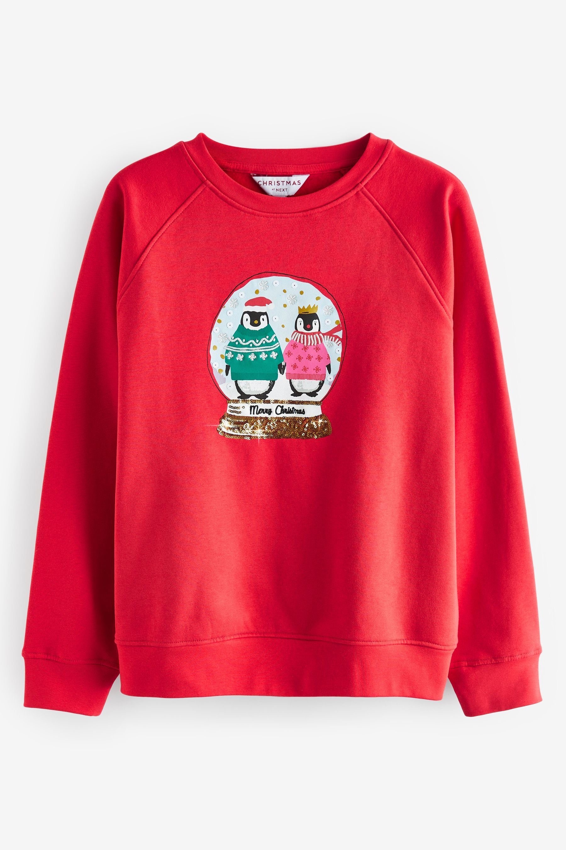 Next Sweatshirt Weihnachtspullover Pailletten Pinguin Schneekugel (1-tlg)