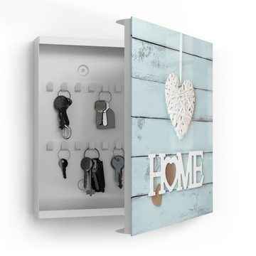 DEQORI Schlüsselkasten 'Holzschrift HOME', Glas Schlüsselbox modern magnetisch beschreibbar