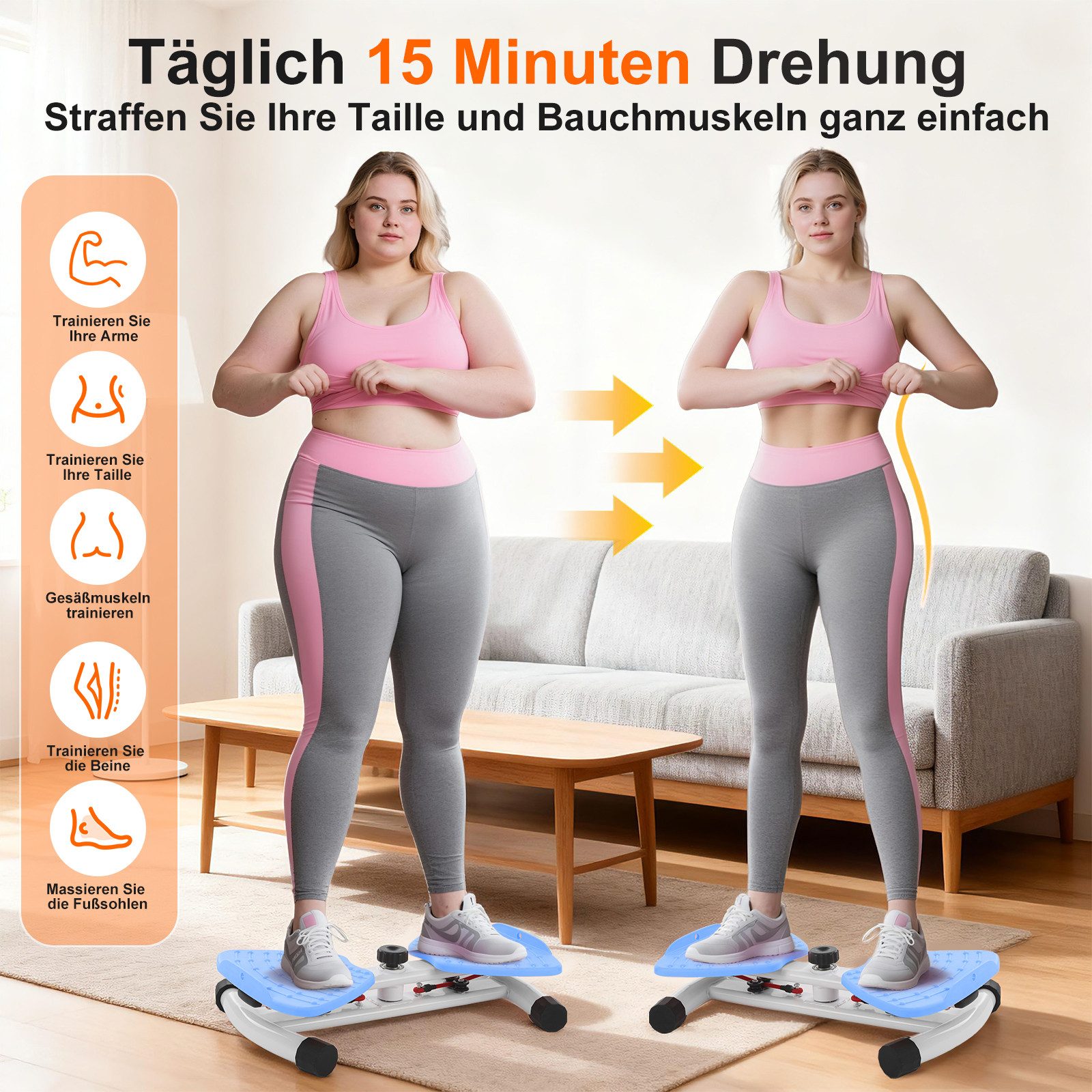 kehot Multitrainer Drehbarer Twister mit Zugbändern, Fitness-Twist-Board für Training, (Stabile Konstruktion mit 90° Rotation für Vielseitige Übungen, Große Rutschfeste Trittfläche 52×32 cm, bis 150 kg belastbar), Inklusive 2 Zugbändern & Anleitung – Ideal für Heimtraining