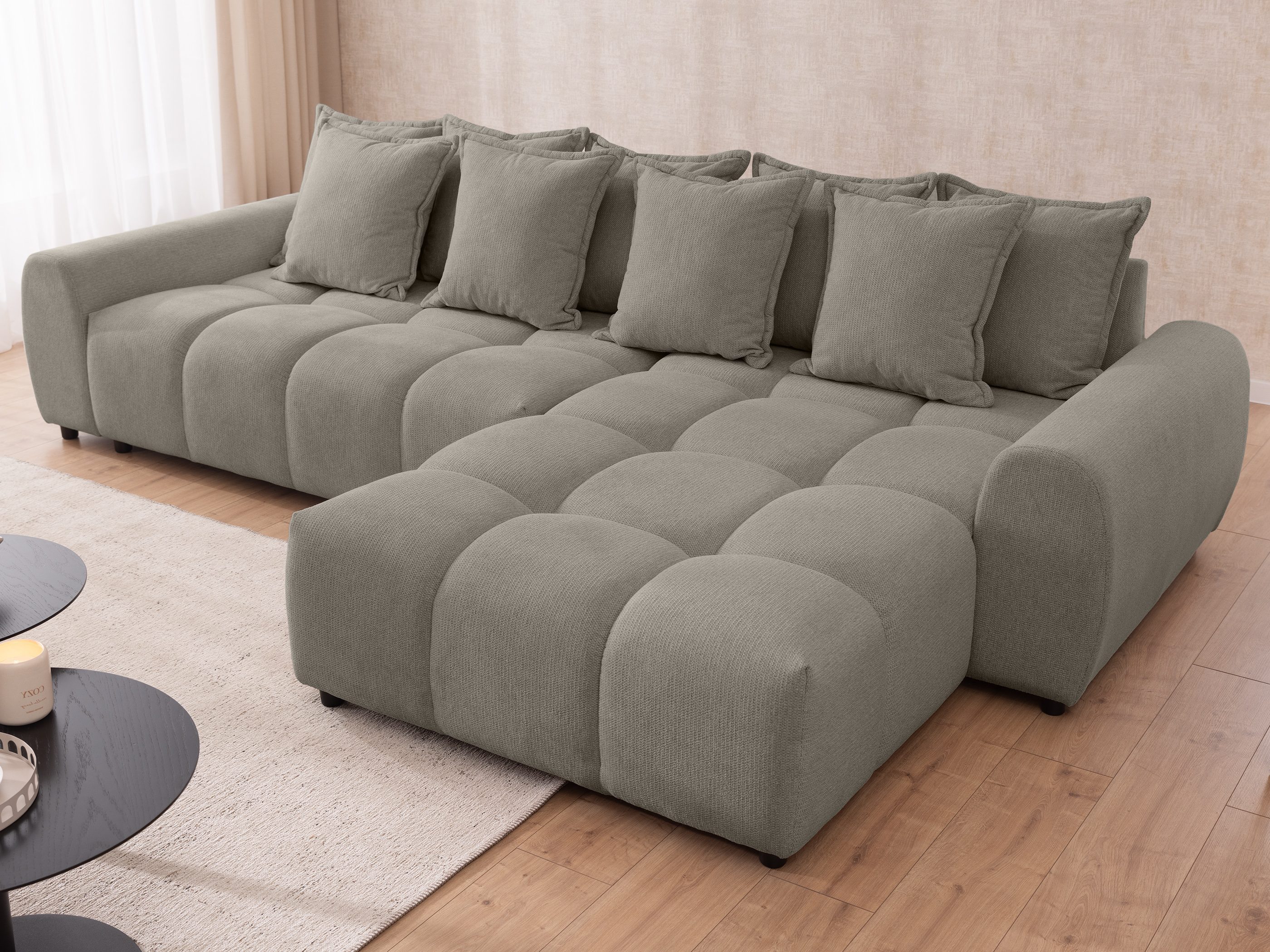 S-Style Möbel Ecksofa Bubble mit Schlaffunktion und Hocker mit losen Rückenkissen, aus Strukturstoff, mit Wellenfederung