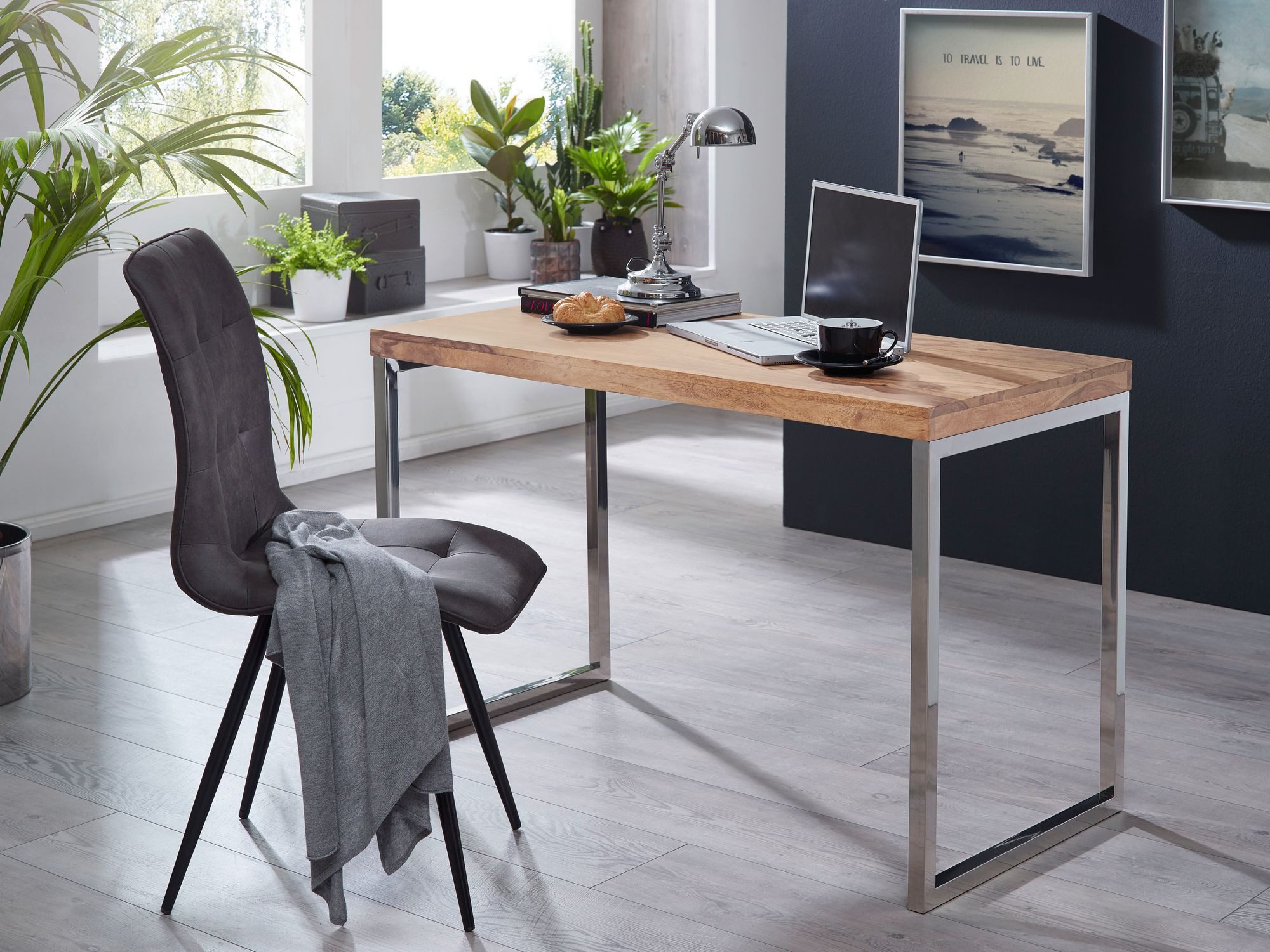 Wohnling Schreibtisch WL1.788 GUNA Massivholz Akazie Computertisch 120 cm Laptoptisch m (Akazie Massivholz / Metall 120x60 cm Modern), PC-Tisch Konsolentisch, Bürotisch Home Office