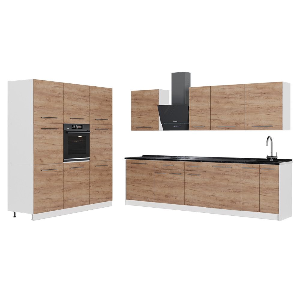 Vicco Küchenzeile Fame-Line, Goldkraft Eiche/Weiß, 460 cm Arbeitsplatte Anthrazit
