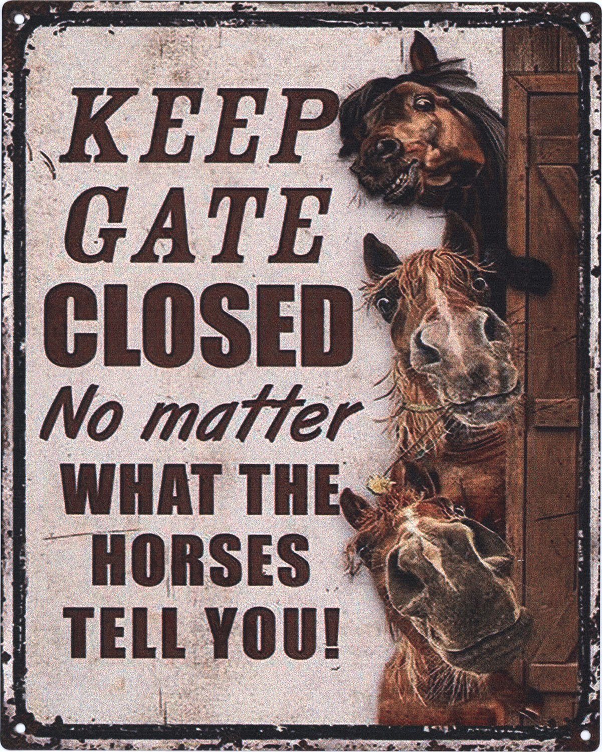 Metallschild Blechschild Gate Closed Horses