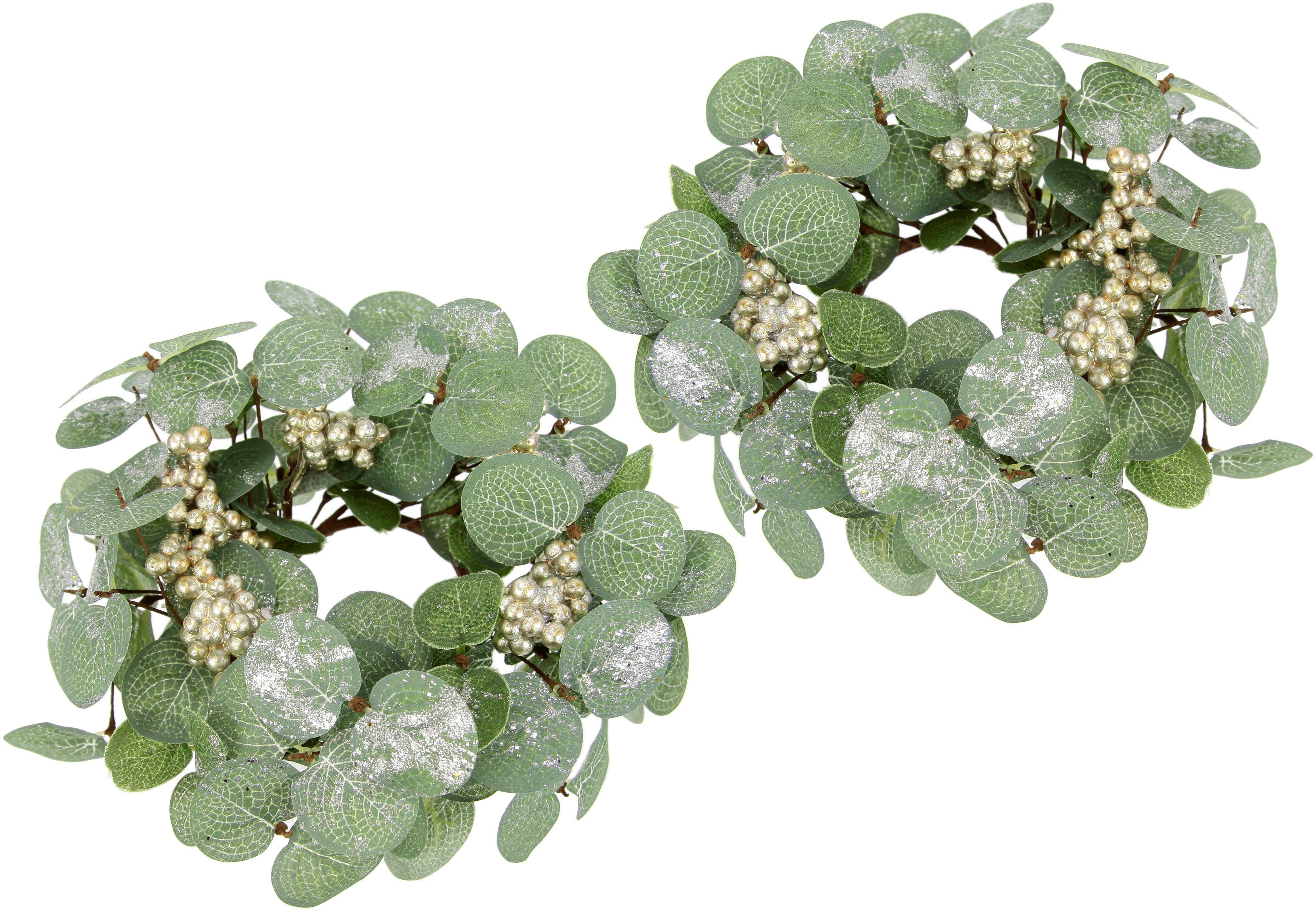 I.GE.A. Dekokranz Eukalyptus gefrostet, Kranz im 2er Set, Weihnachtsdeko  mit Beeren und Glitter, Ø 20 cm