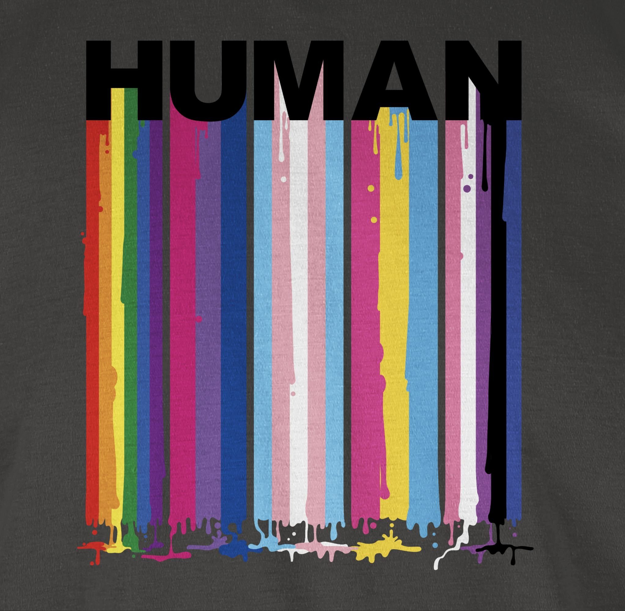 Shirtracer T-Shirt HUMAN Kleidung Blockschrift Dunkelgrau Tropfen Farben 2 LGBT Regenbogen