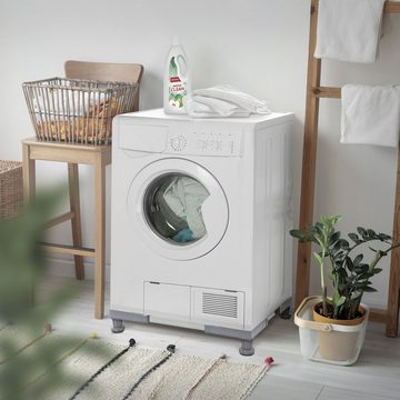 ECD Germany Waschmaschinenuntergestell Waschmaschinenznterschrank Waschmaschinensockel Erhöhung Unterbau, beweglich mit 8 Füßen 4 Räder verstellbar Breite 55-78cm Höhe 10-13cm