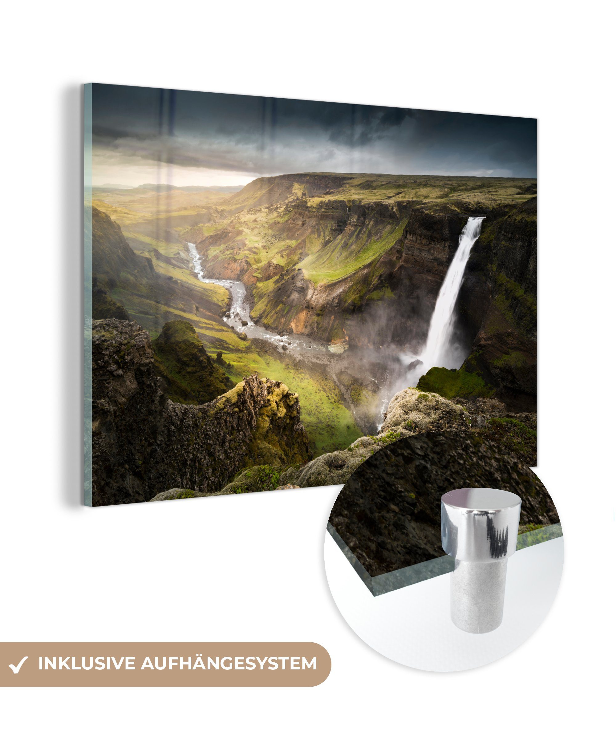 MuchoWow Acrylglasbild Háifoss-Wasserfall in Island, (1 St), Acrylglasbilder Wohnzimmer & Schlafzimmer