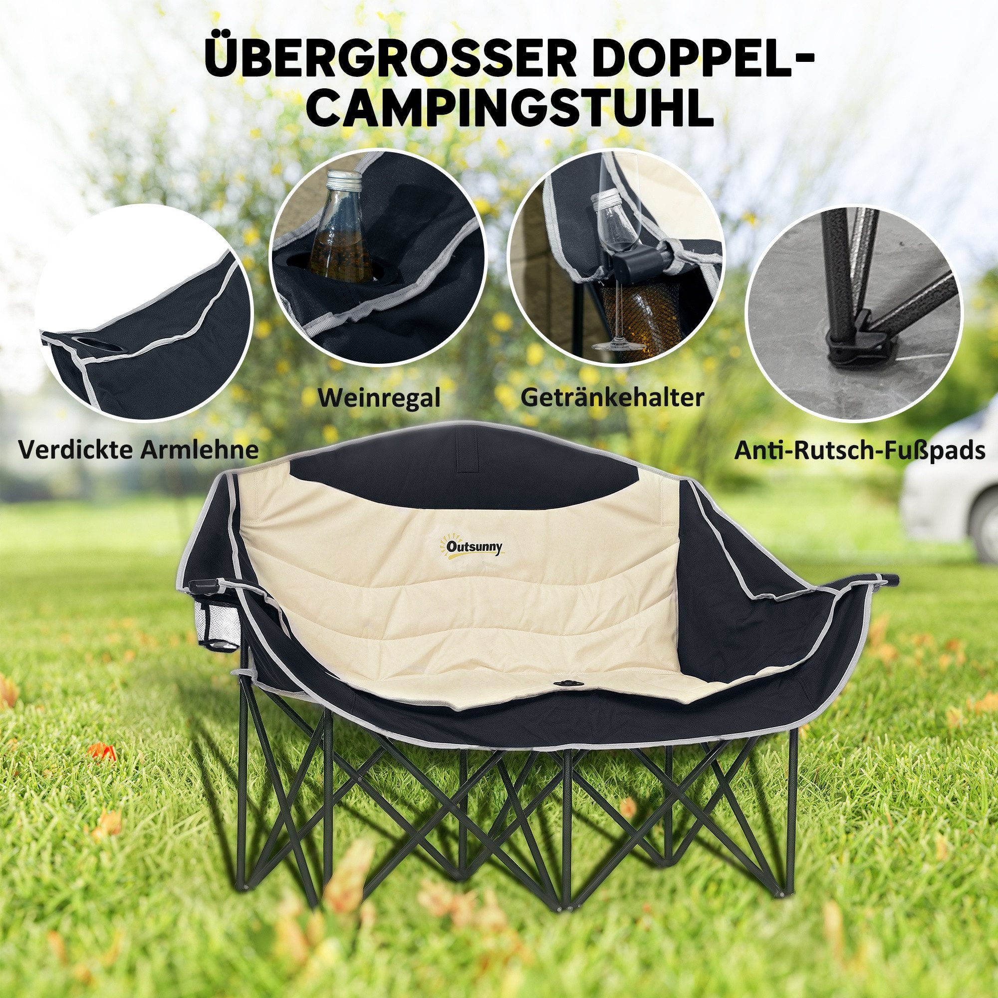 Outsunny Campingstuhl Klappstuhl robust leicht gepolstert Angelstuhl Gartenstuhl (Faltstuhl, 1 St), für Garten Camping Strand – Bild 4 von 5