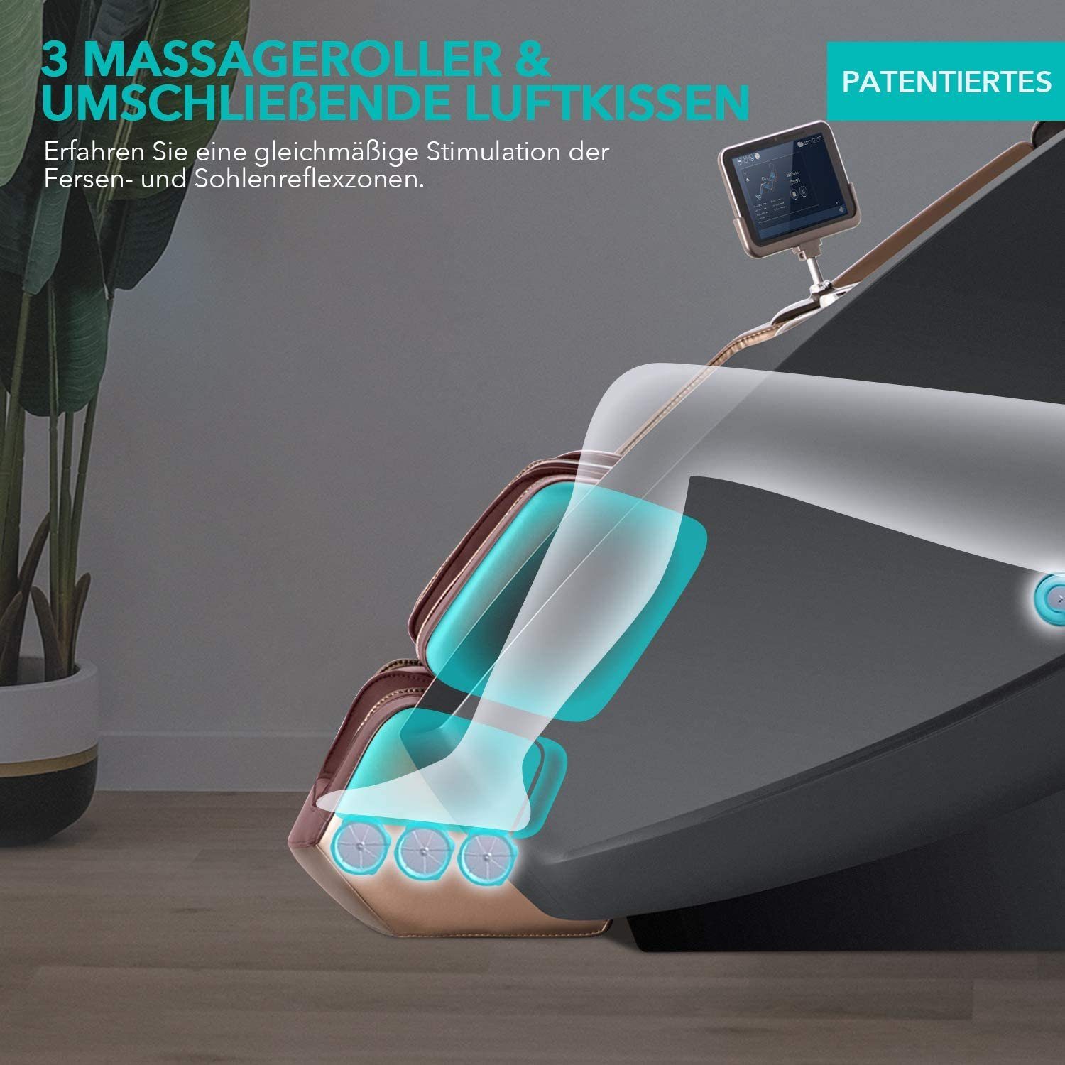 mit Tablet, Massagesessel, NAIPO High-End GRAU-ROT 3D Raumkapsel-Design Massagestuhl