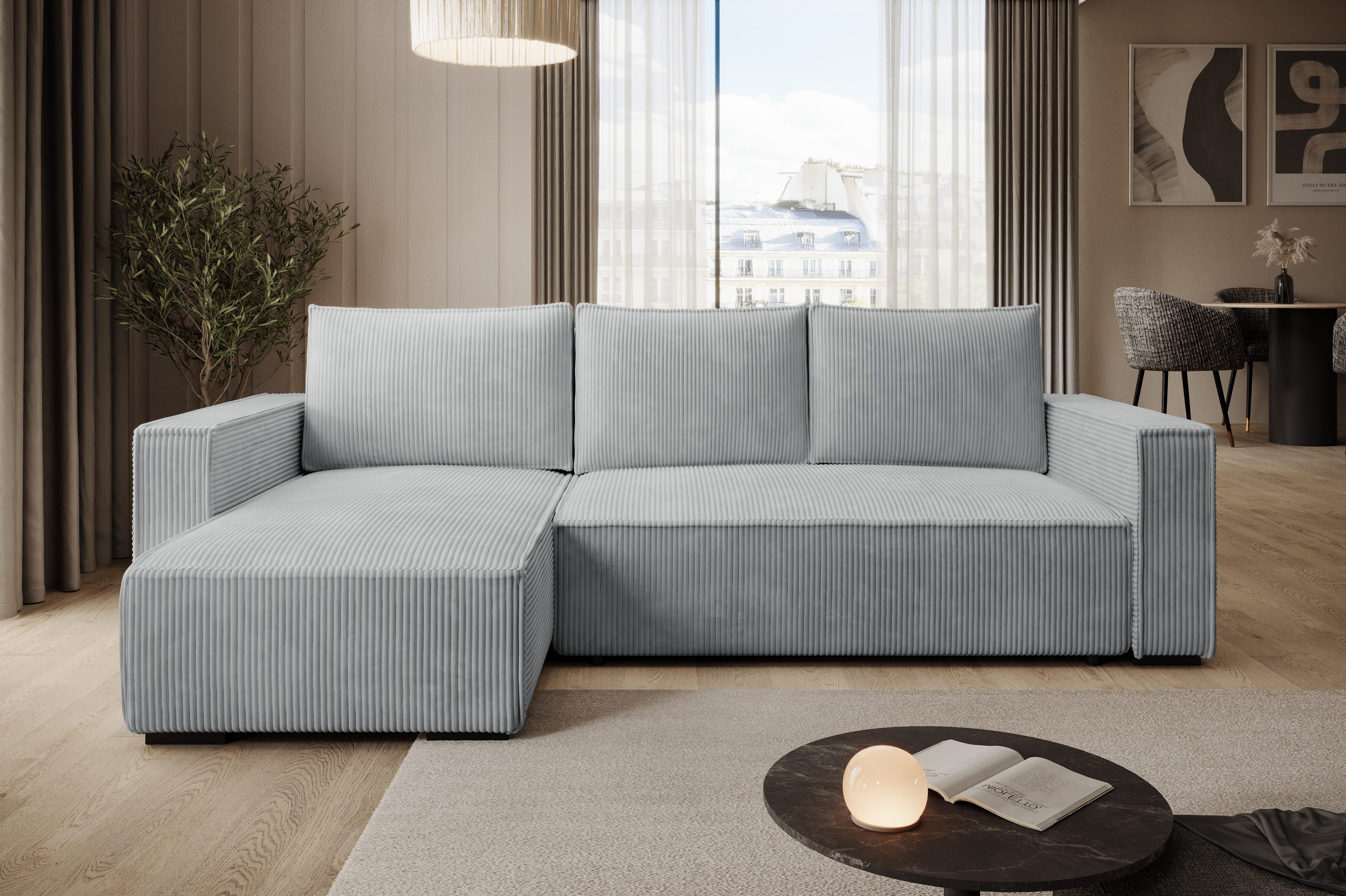 storez24 Ecksofa Letto, mit Bettkasten und Schlaffunktion, Cordstoff, L-Form, bequem