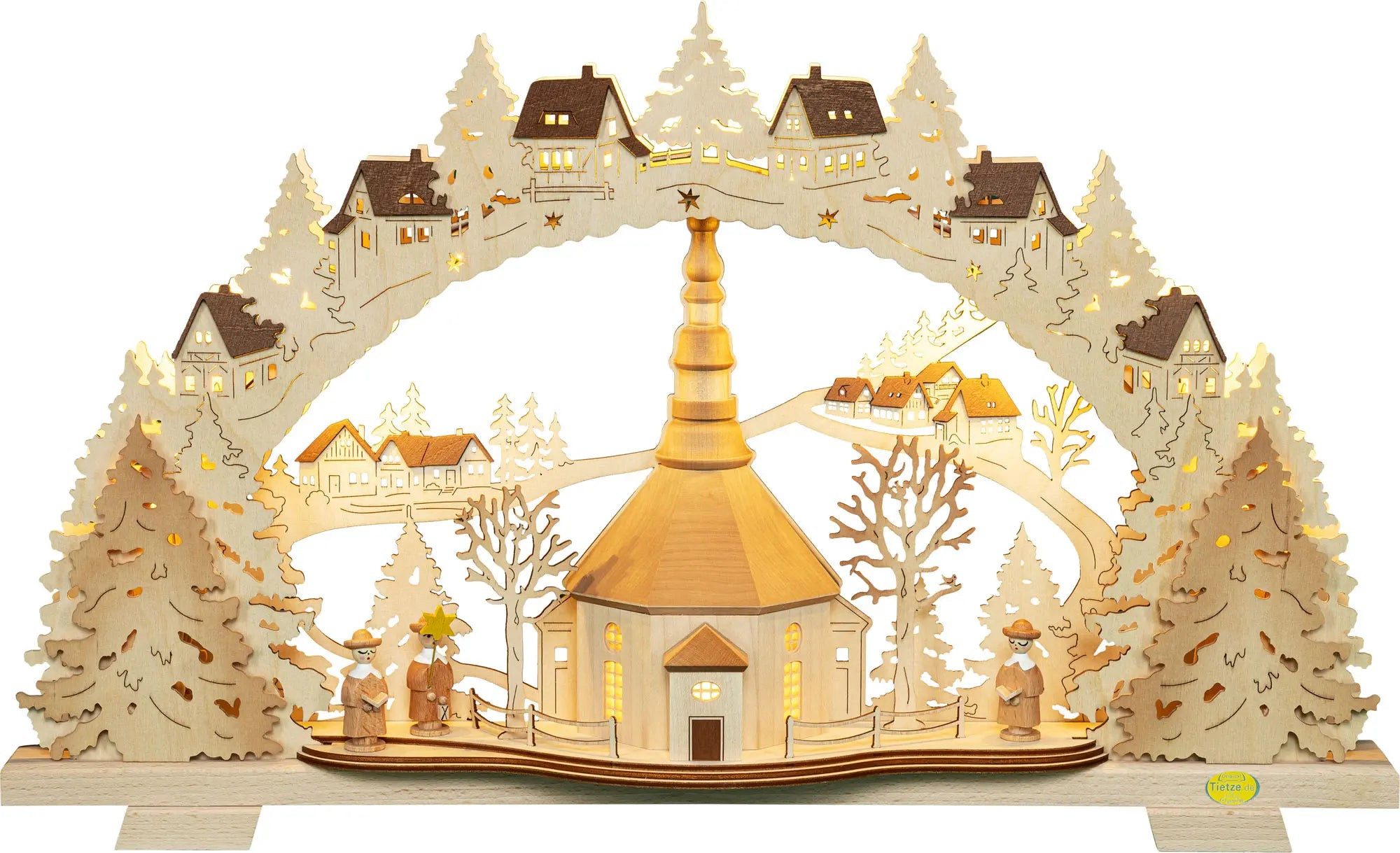 Tietze Erzgebirgsdesign LED Schwibbogen plastische Seiffener Kirche exklusiv, 52x31,5x9 cm (BxHxT)
