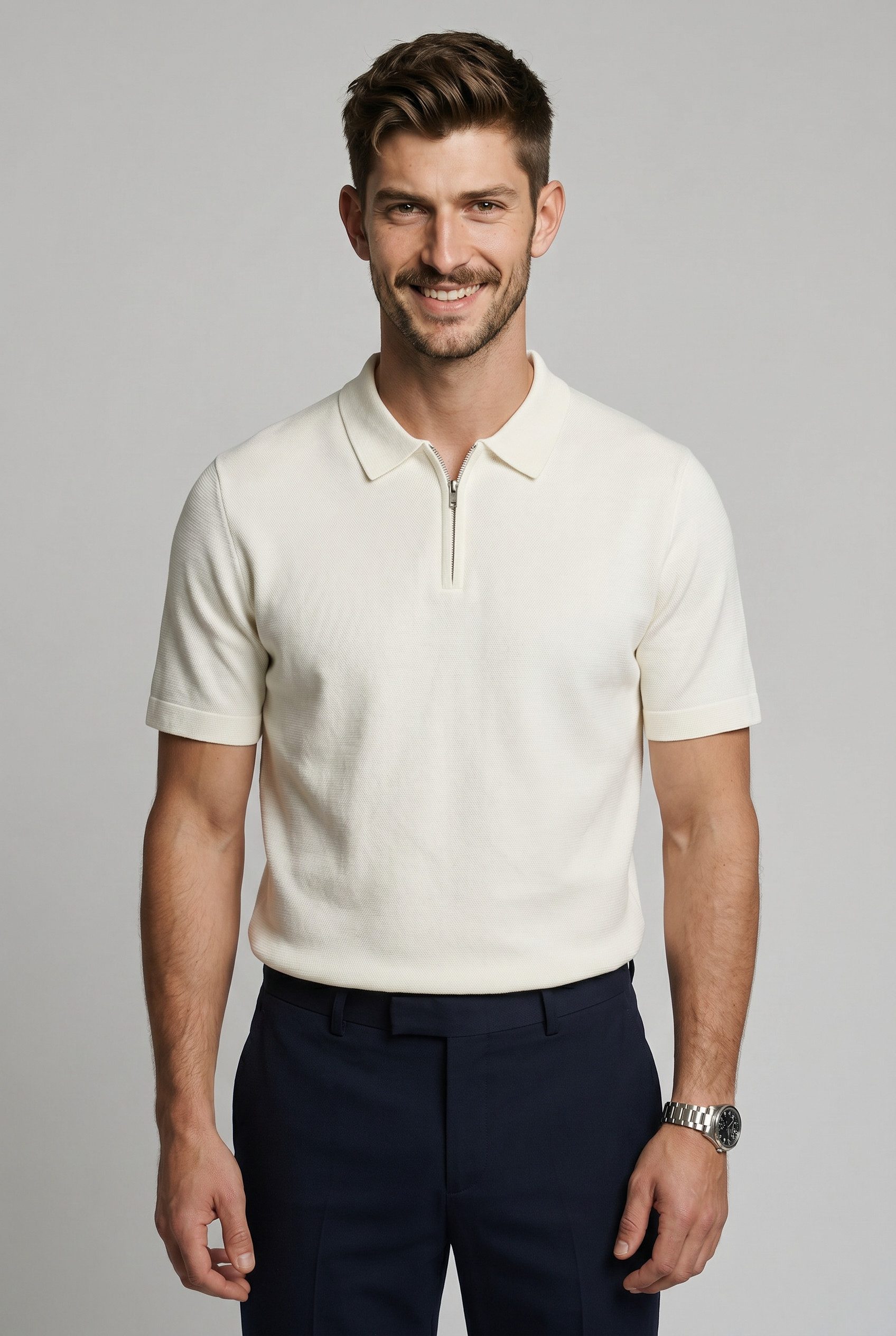 Jack & Jones Polokragenpullover JPRBLAMILANO SPRING KNIT ZIP POLO SS SN Baumwollmischung