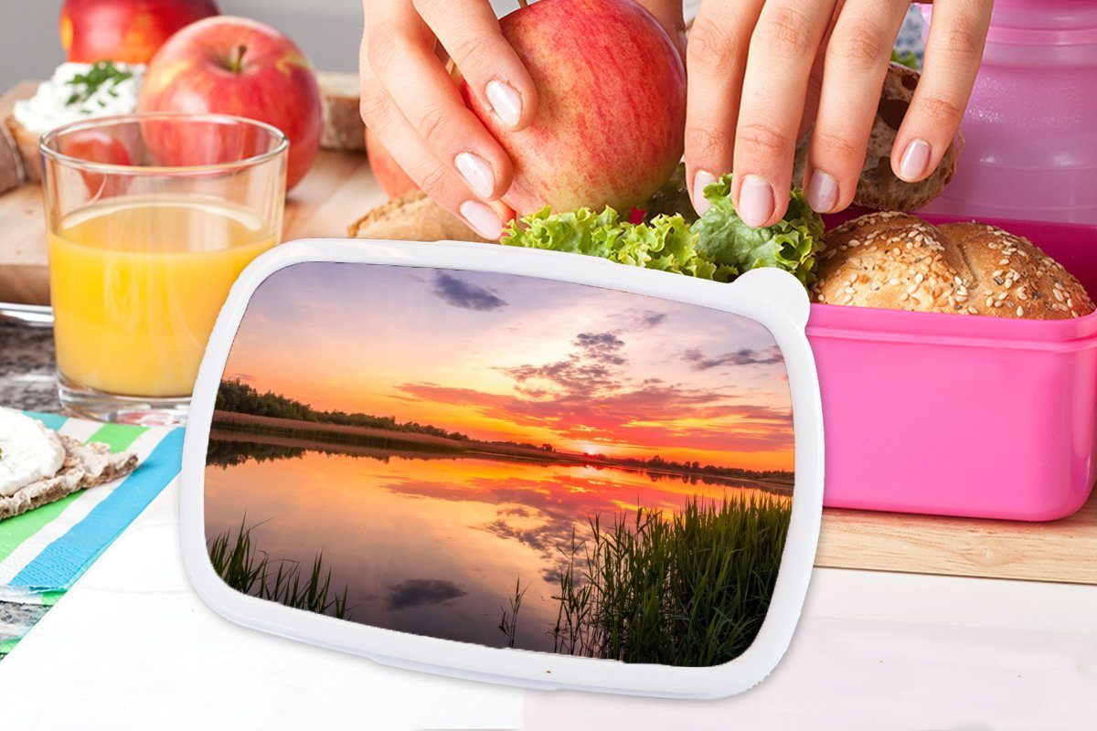 MuchoWow Lunchbox - Natur, rosa Brotdose Kunststoff, Brotbox - Wasser (2-tlg), Kinder, Mädchen, Luft Kunststoff Erwachsene, für Snackbox