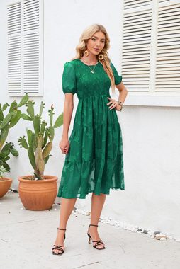 ZWY Dirndl Bedrucktes Kleid mit Puffärmeln,rockabilly kleider damen grün (M-XL) Schlankmachender langer Rock mit hoher Taille,sommerkleid damen leicht