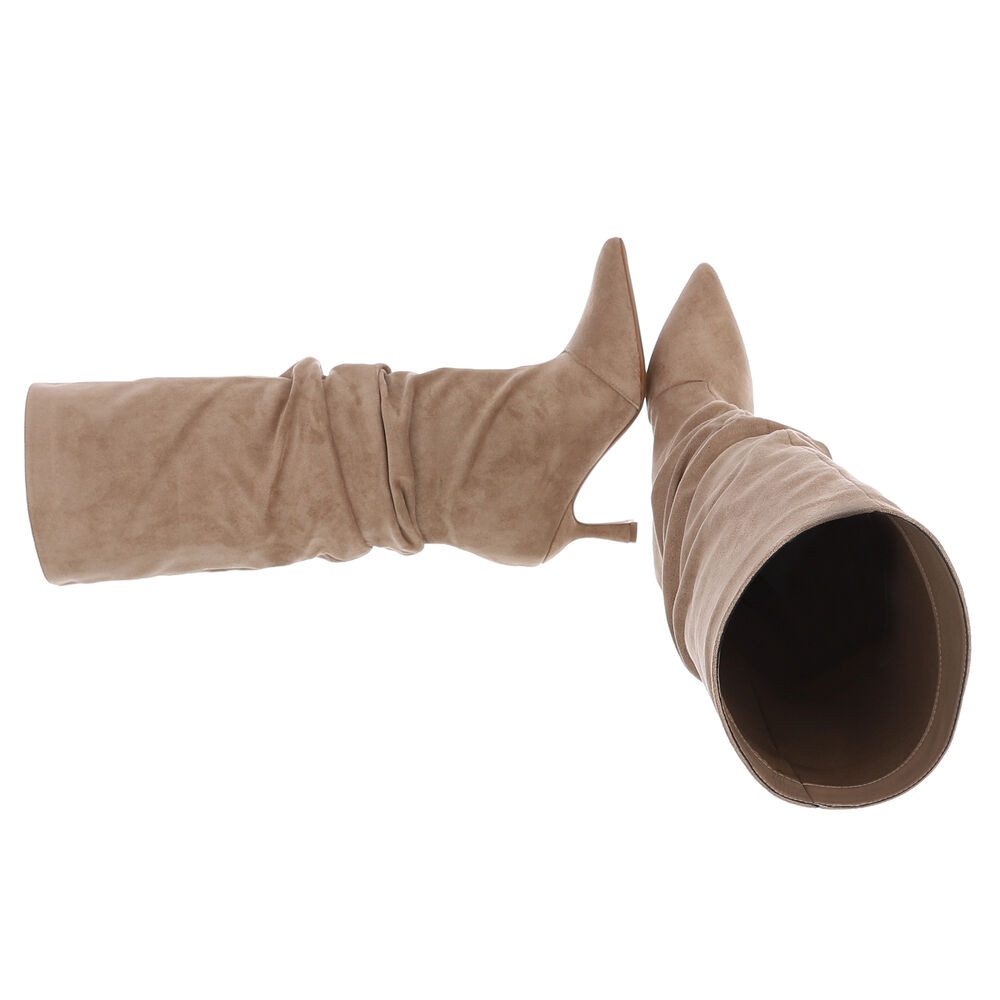 Ital-Design Hochfront Stiefel mit Blockabsatz und Raffung Stiefel (90851708) Pfennig-/Stilettoabsatz Stiefel in Hellbraun