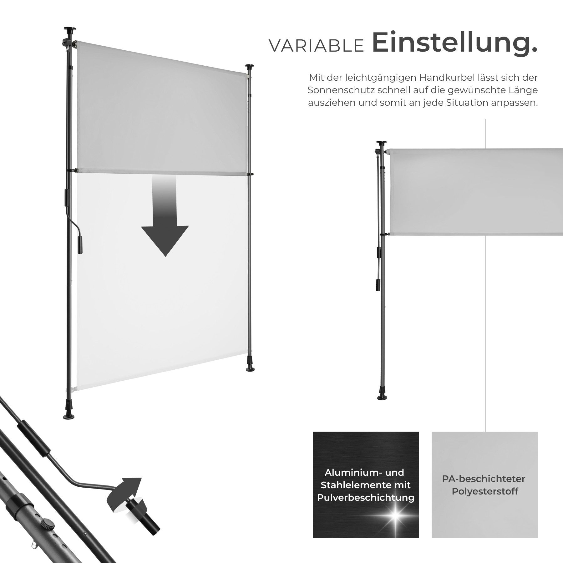 tectake Seitenarmmarkise Klemmmarkise Taija mit Handkurbel, UV-beständig und wasserabweisend rutschfest und bodenschonend