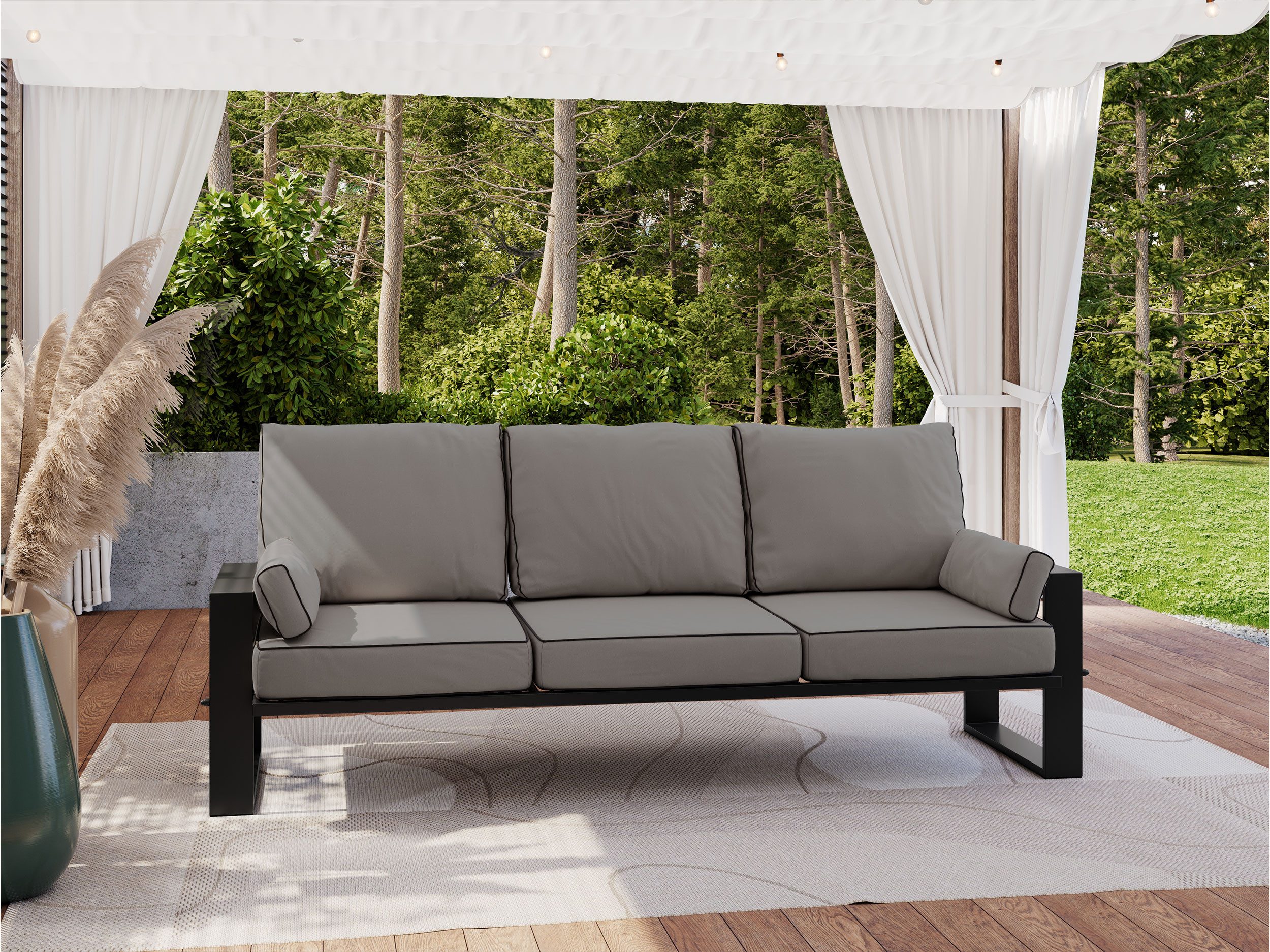 MKS MÖBEL Sofa ELBA, Wellenfeder, Metallbeinen, T30-Schaum, Outdoor Sofa, Terrasse, Outdoor Gartensofa, 3-Personen, Metallrahmen, Wetterfest