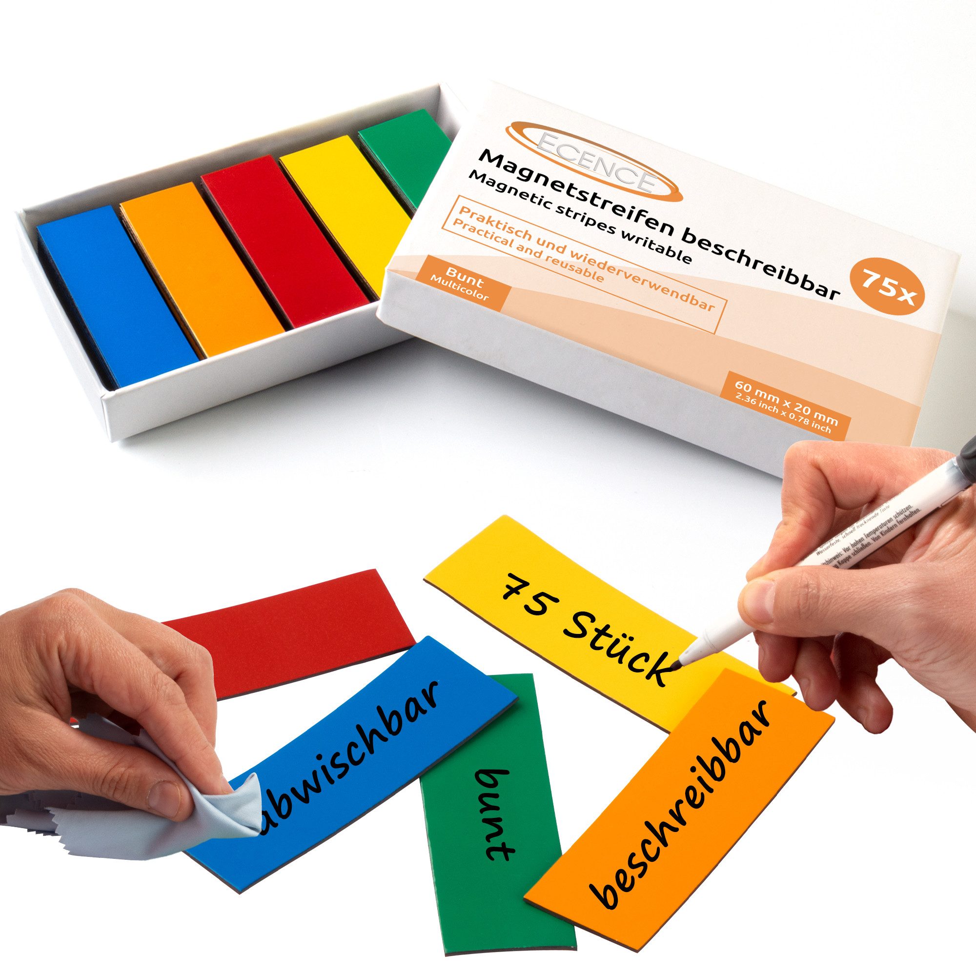 ECENCE Magnet 75 Magnetstreifen beschreibbar Etiketten Magnete (75-St)