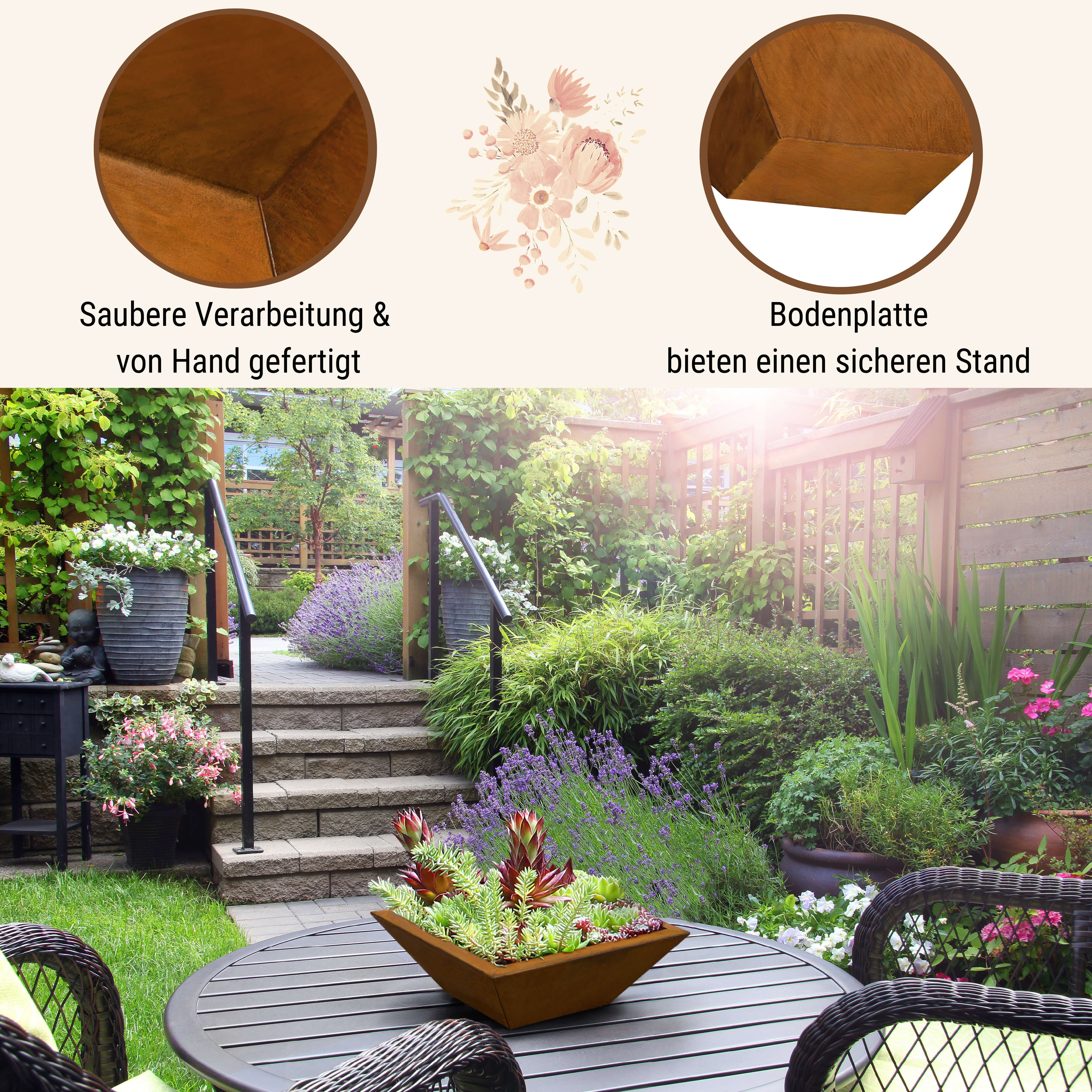 Rostikal Pflanzschale Deko Pflanzschale Outdoor 50 x 50 cm, echter Rost