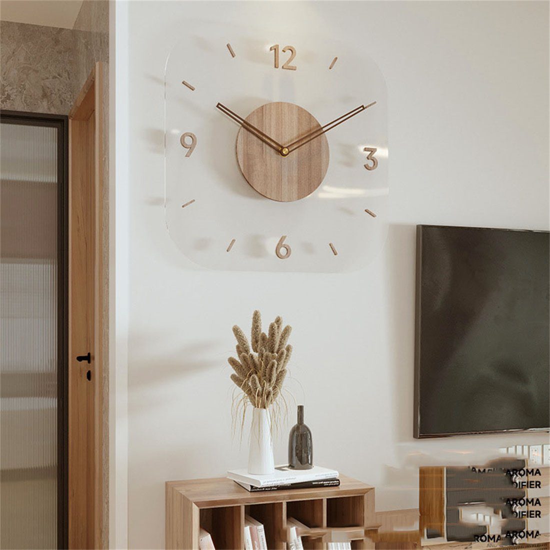 DÖRÖY Wanduhr 35cm Wanduhr mit klarem Holzrahmen, stille Uhr, moderne Wanduhr