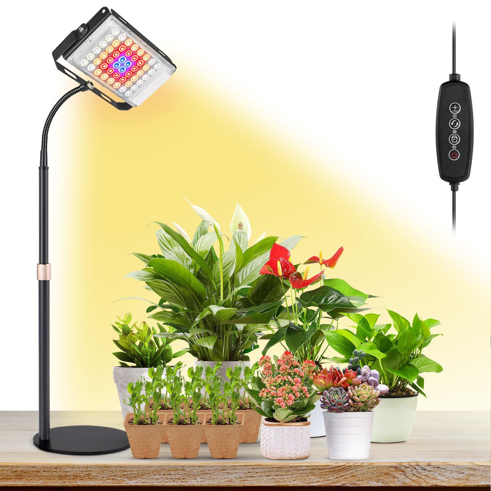 Rosnek Pflanzenlampe Vollspektrum-LED-Wachstumslampen, Timer, Dimmstufen, höhenverstellbar, LED fest integriert, Indoor-Pflanzenlampe, Einzel- oder Mehrkopf, H 67, für Kräuter & Sukk.
