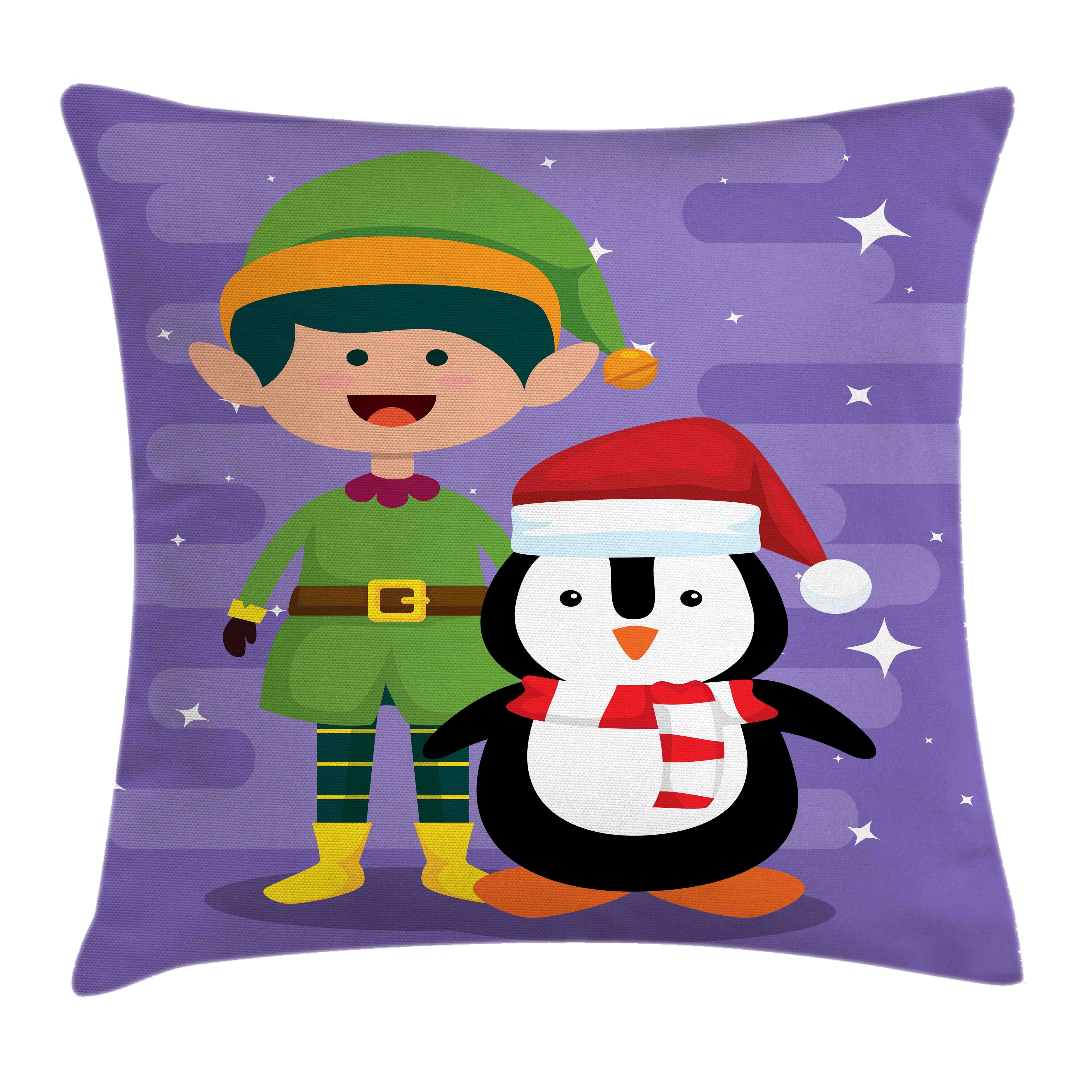 Beidseitiger Penguin Weihnachten (1 und Waschbar Elf mit Abakuhaus Klaren Farbfesten Farben Kissenbezüge Frohe Kissenhülle Reißverschluss Stück), Elf mit Druck,