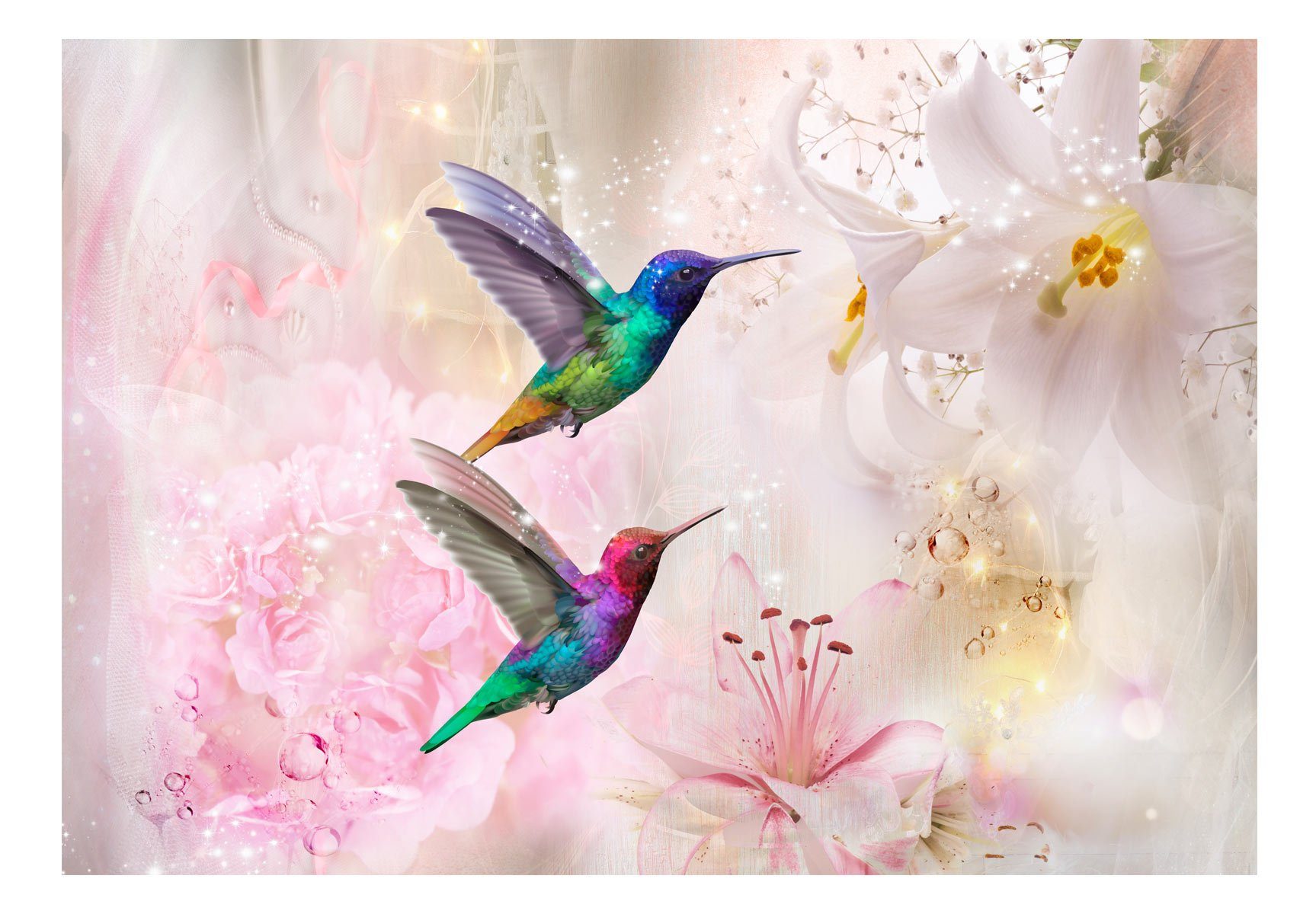 KUNSTLOFT Vliestapete Colourful Hummingbirds (Pink) m, Tapete 0.98x0.7 lichtbeständige Design matt