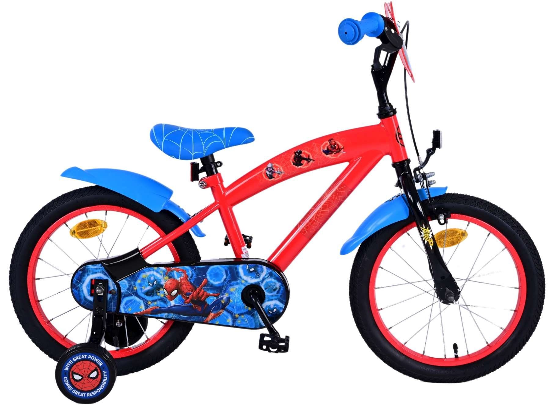 Volare Kinderfahrrad Spider-Man - Jungen - 16 Zoll - Rot 4 - 6 Jahre Rücktrittbremse, 85% zusammengebaut, Stahlfelgen mit verstellbaren Speichen