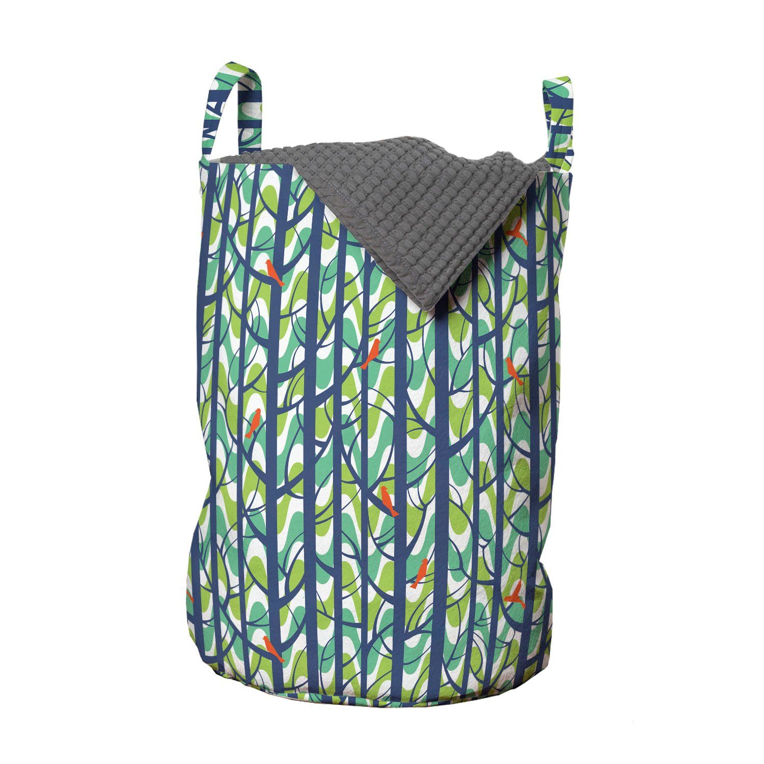 Abakuhaus Wäschesäckchen Wäschekorb mit Griffen Kordelzugverschluss für Waschsalons, Wald Bäume Wald und Vögel Blätter