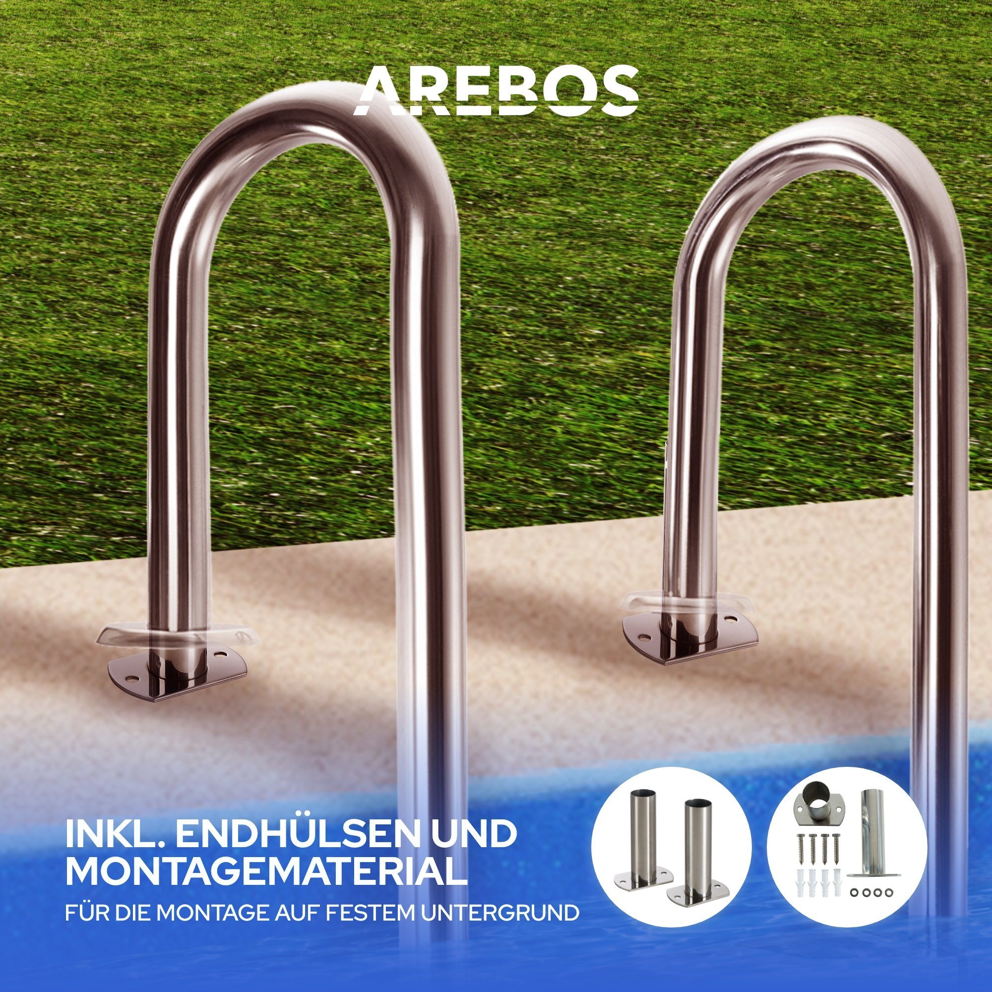 Arebos Poolleiter Edelstahl, inkl. Kunststoffbolzen, Flanschrohr und Montagematerial (Stück)