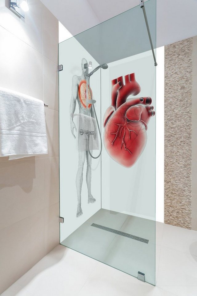 Thumbnail - Wallario Duschrückwand Anatomie des Menschen Herz in Nahansicht, (2-tlg)