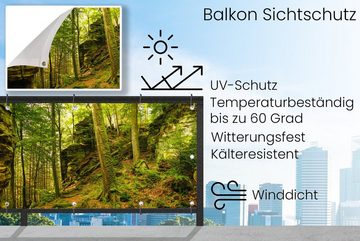 MuchoWow Balkonsichtschutz Bäume - Stein - Wald - Natur - Pflanzen (1-St) Balkonbanner, Sichtschutz für den Balkon, Robustes und wetterfest