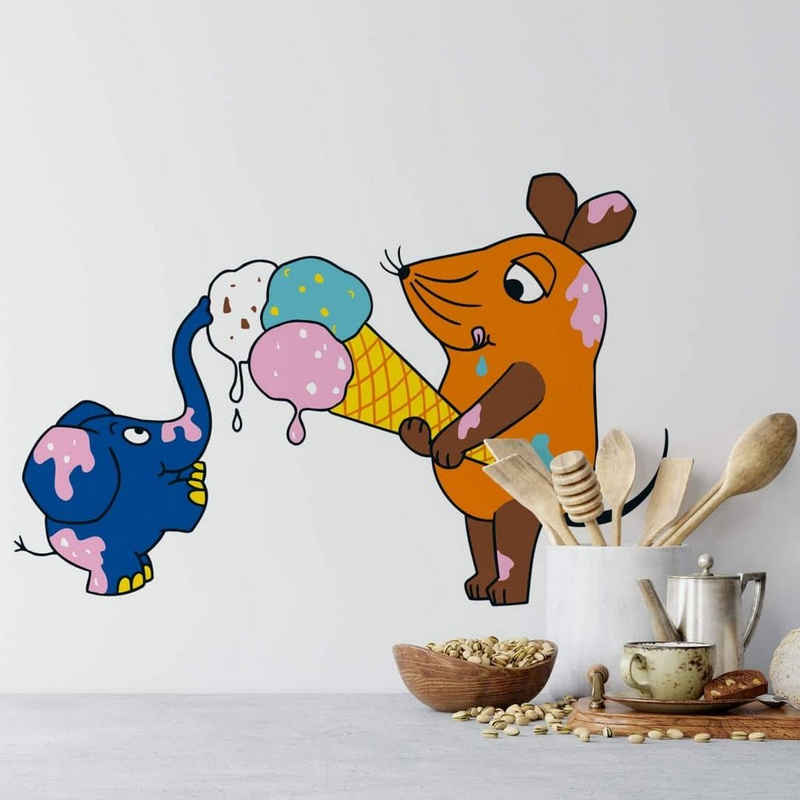 Die Sendung mit der Maus Wandtattoo Kinderzimmer Wandtattoo Die Maus und Elefant isst Eis Aufkleber Wandsticker, selbstklebend, entfernbar