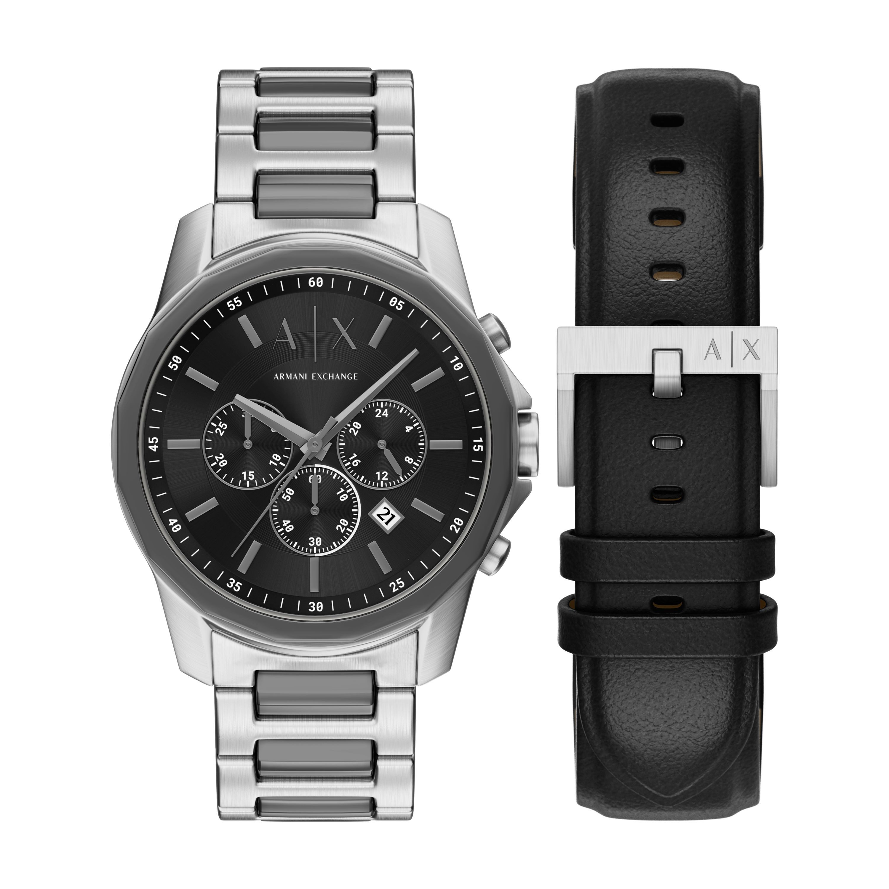 ARMANI EXCHANGE Chronograph AX7181SET, (Set, 2-tlg., Uhr mit Wechselband), Quarzuhr, Armbanduhr, Herrenuhr, Edelstahlarmband