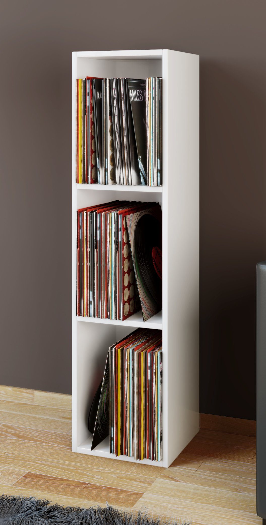 VCM Standregal CD DVD Regal Platto H. 107 x B. 34 x T. 30 cm, Holz Schallplatten Regal, BluRay Aufbewahrung