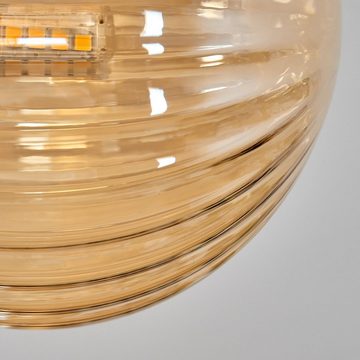 hofstein Deckenleuchte Deckenlampe aus Metall/Riffelglas in Schwarz/Gold-/Rauch-/Bernstein, ohne Leuchtmittel, retro Leuchte mit Glasschirmen (12cm, 15cm), 8xG9, ohne Leuchtmittel