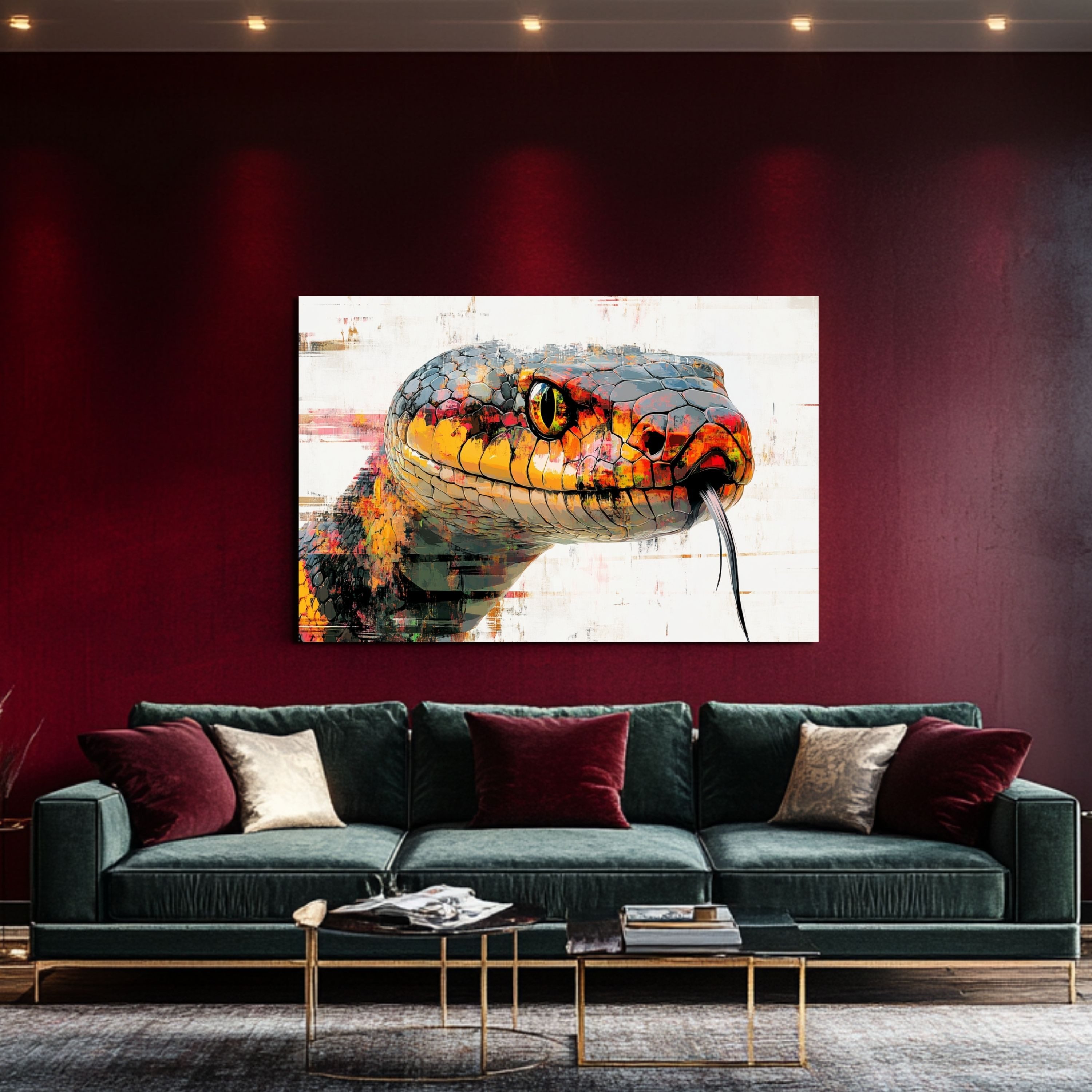 DARO Design Leinwandbild Modern Abstrakt Wandbilder XXL Wandbild Wand Deko Leinwand Bilder, (Schlange Warhol Glitch - Bild Groß Wohnzimmer Schlafzimmer Küche Esszimmer Einteilig Querformat Fotodruck Leinwände Wanddeko Abstrakte Kunst Boho), 84x56cm