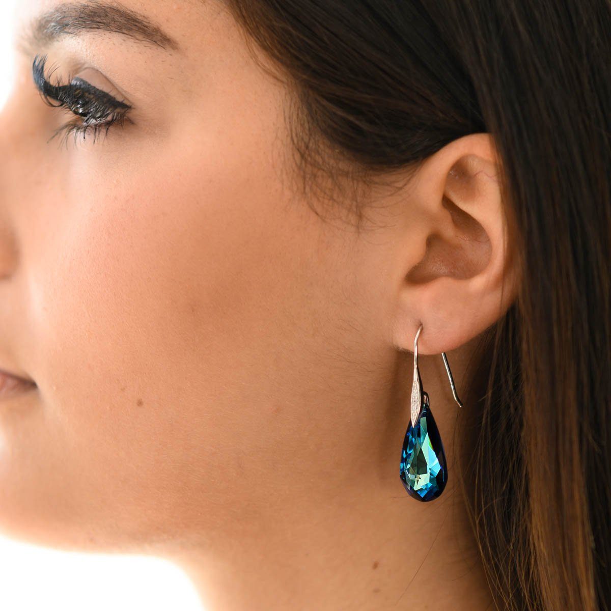 Materia Paar Ohrhänger Damen Tropfen Kristallstein Blau Türkis SO-51, Hänge günstig online kaufen