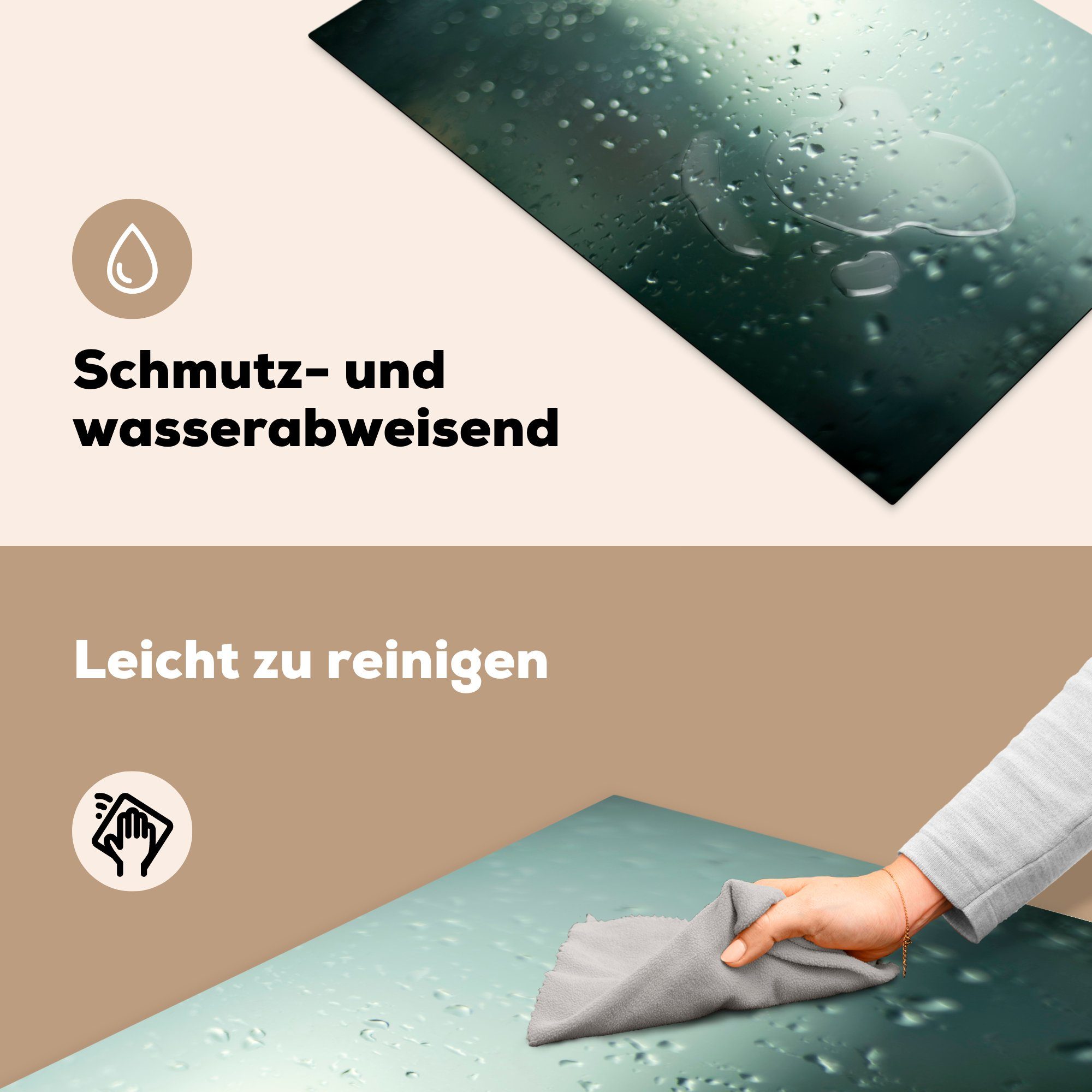 Induktionskochfeld auf Vinyl, Schutz (1 Fenster, Herdblende-/Abdeckplatte küche, cm, die 81x52 dem tlg), Regentropfen für Ceranfeldabdeckung MuchoWow