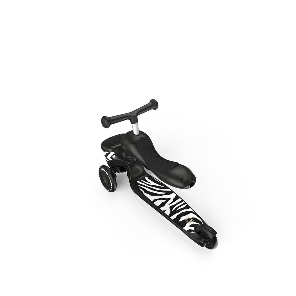 1 Scoot Schwarz, mit Kinderfahrzeug Aufbewahrungsbox, Highwaykick Kickboard Ride Lauflernhilfe / 2in1 Lifestyle, Zebra and