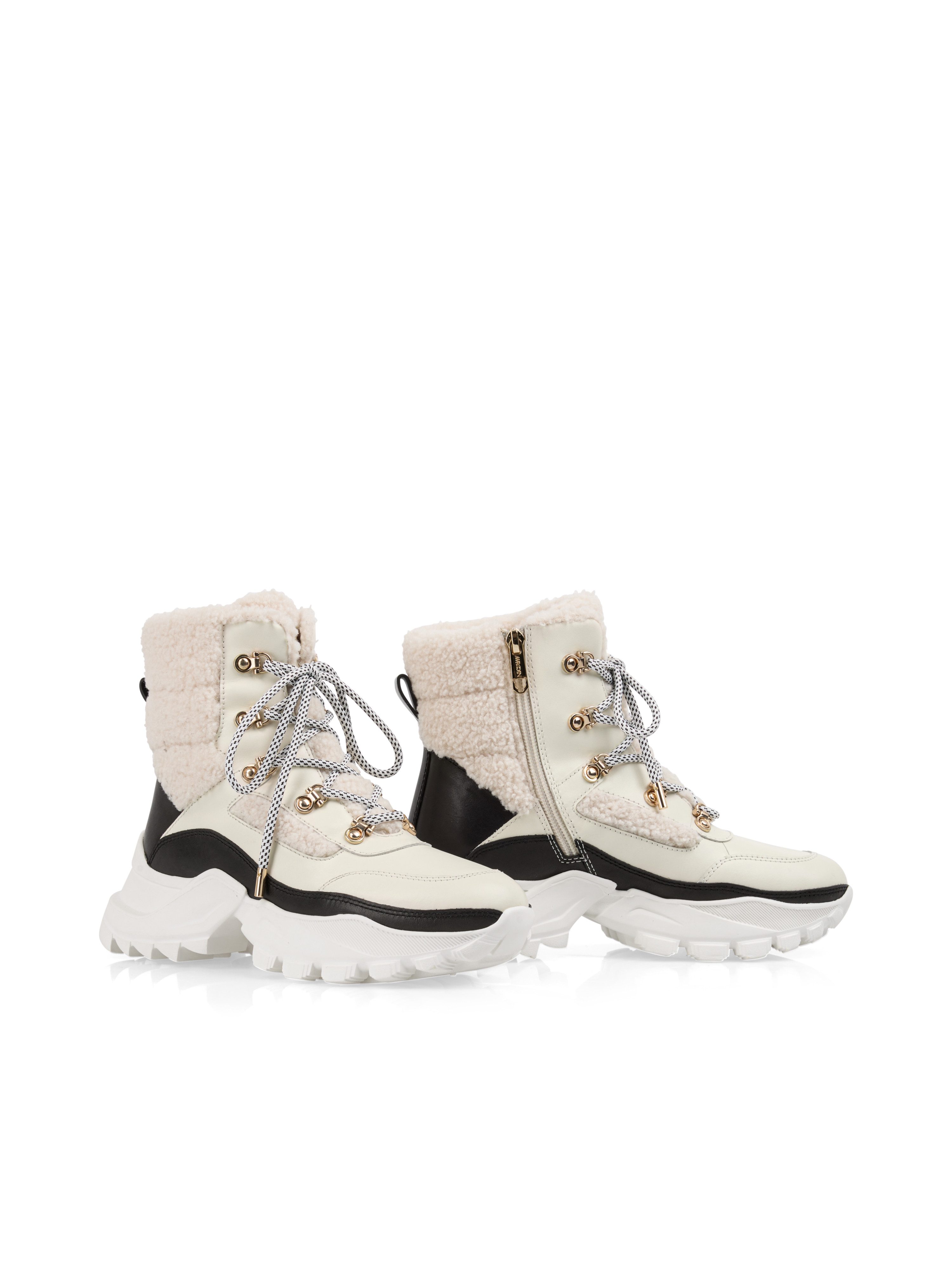 Marc Cain Winterboots Keilabsatz, Schnürboots mit Fellimitat am Kragen und Schaft