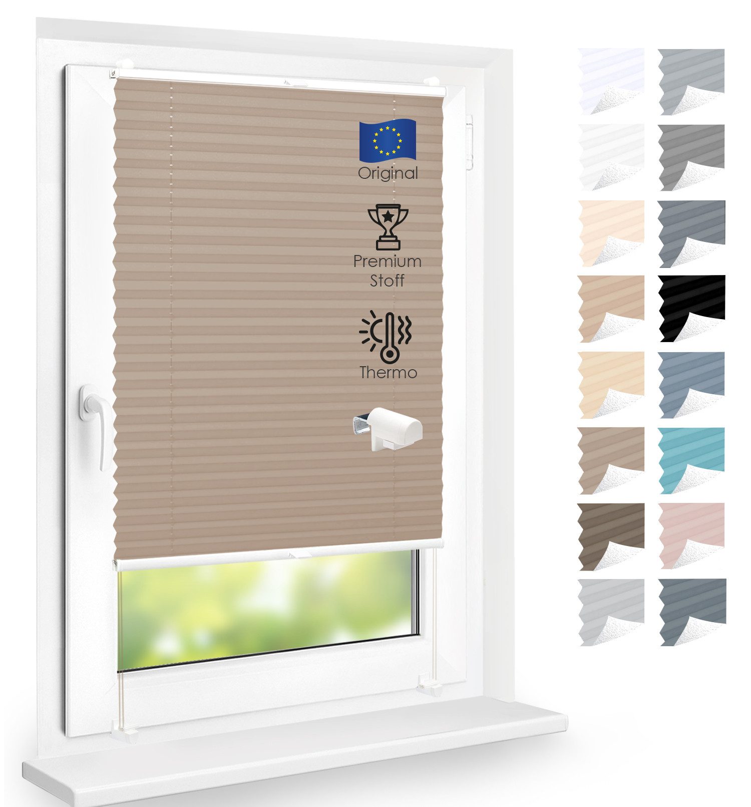 DomDeco Plissee Premium Thermo Plissee ohne Bohren, Sichtschutz, lichtdurchlässig, blickdicht, Klemmfix, Thermo-Wärmeschutz, verdunkelnd, blickdicht, Stufenlos